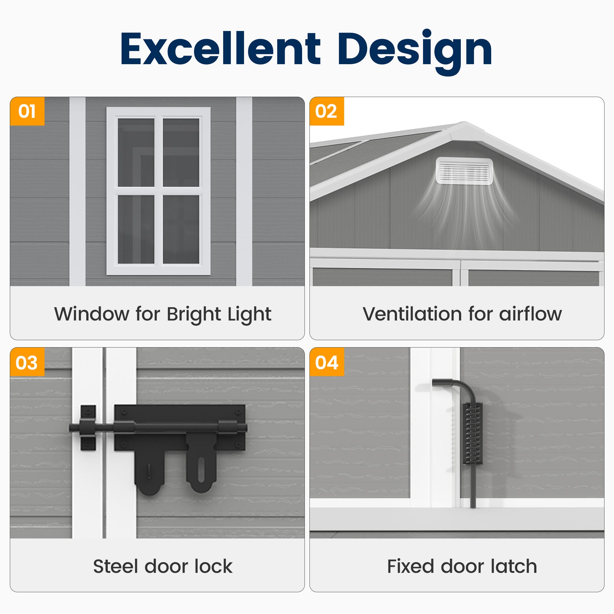 UDPATIO Resin Storage Shed 8 x 6 FT, Outdoor Garden Sheds with Floor Plastic Patio Outdoor Storage Shed with Lockable Door, Gray White