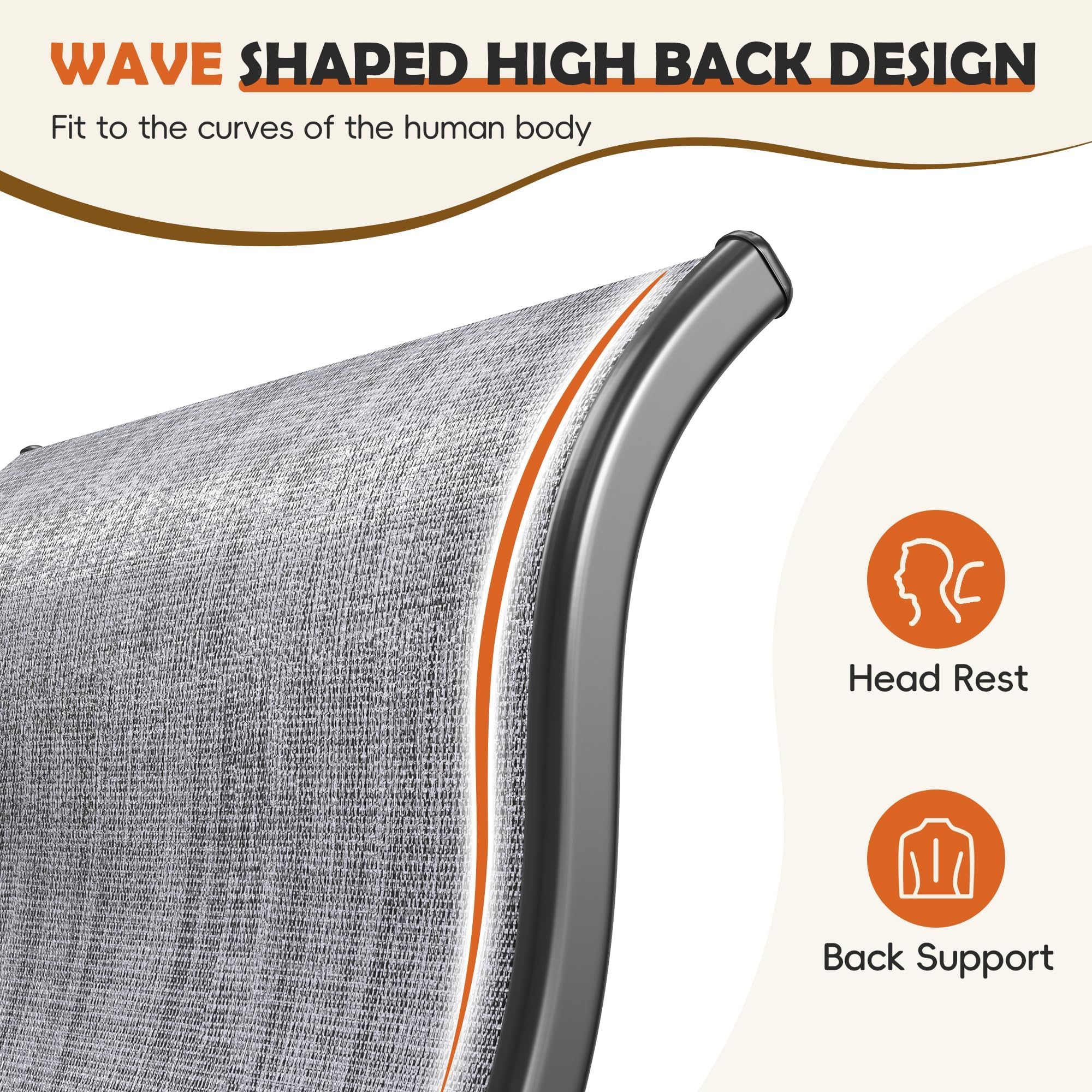 UDPATIO Outdoor Dining Chairs Set of 4, High Back Wide Seat Patio Furniture Chairs with All Weather Breathable Textilene, for Lawn Garden Backyard, Grey White