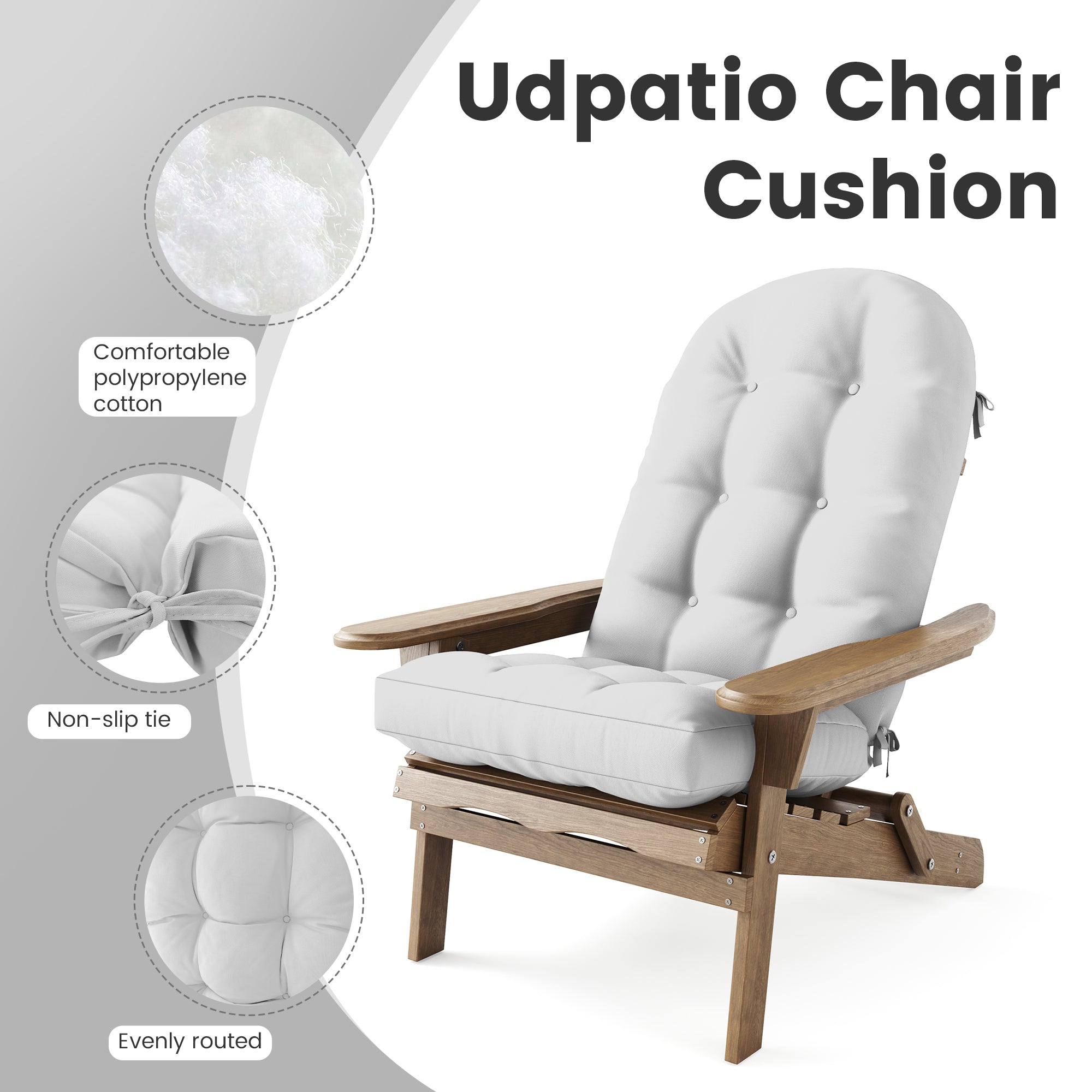 Adirondack Chair Cushion with Ties - Sunproof Waterproof Outdoor High Back Seat Pads for Rocking Chairs, Patio, Deck, Porch, Lawn (Upper & Lower Back Support)