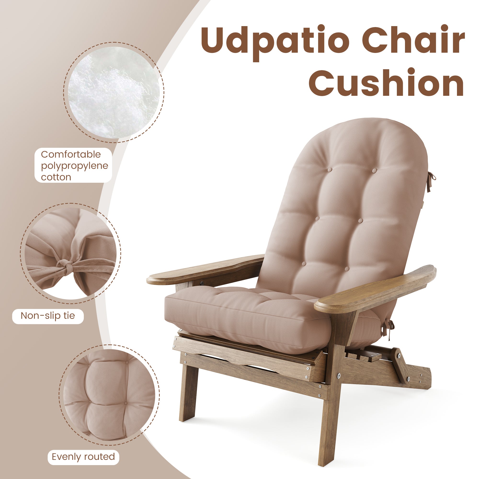 Adirondack Chair Cushion with Ties - Sunproof Waterproof Outdoor High Back Seat Pads for Rocking Chairs, Patio, Deck, Porch, Lawn (Upper & Lower Back Support)