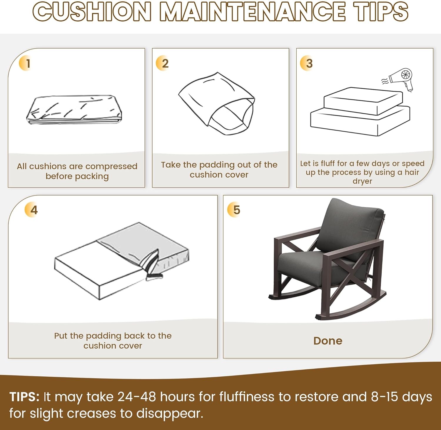 UDPATIO Rocking Chair Outdoor Set 2 with Coffee Table, 3 Piece Metal Rocking Bistro Set with 6.5" Water-Resistant Cushions, Oversized, 350lbs Heavy-Duty, for Porch, Patio, Balcony