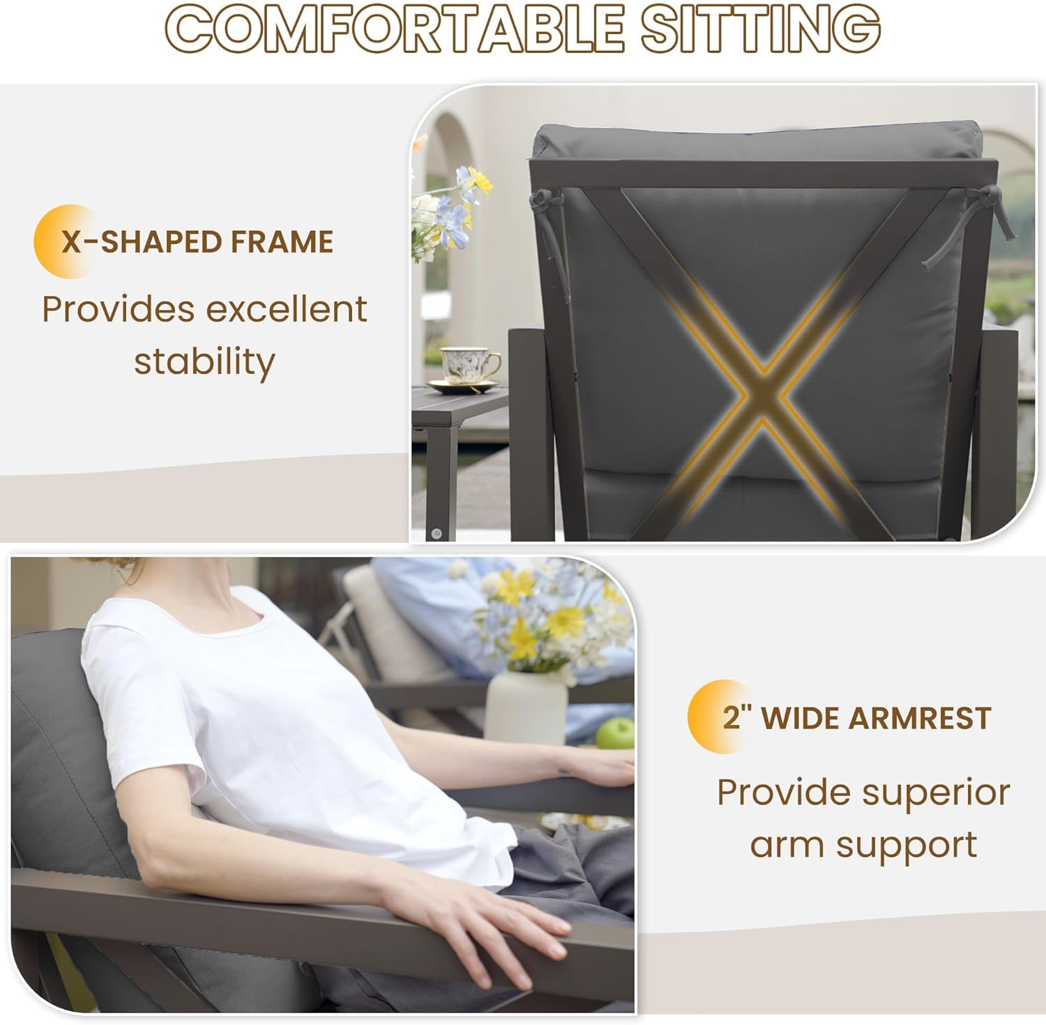 UDPATIO Rocking Chair Outdoor Set 2 with Coffee Table, 3 Piece Metal Rocking Bistro Set with 6.5" Water-Resistant Cushions, Oversized, 350lbs Heavy-Duty, for Porch, Patio, Balcony