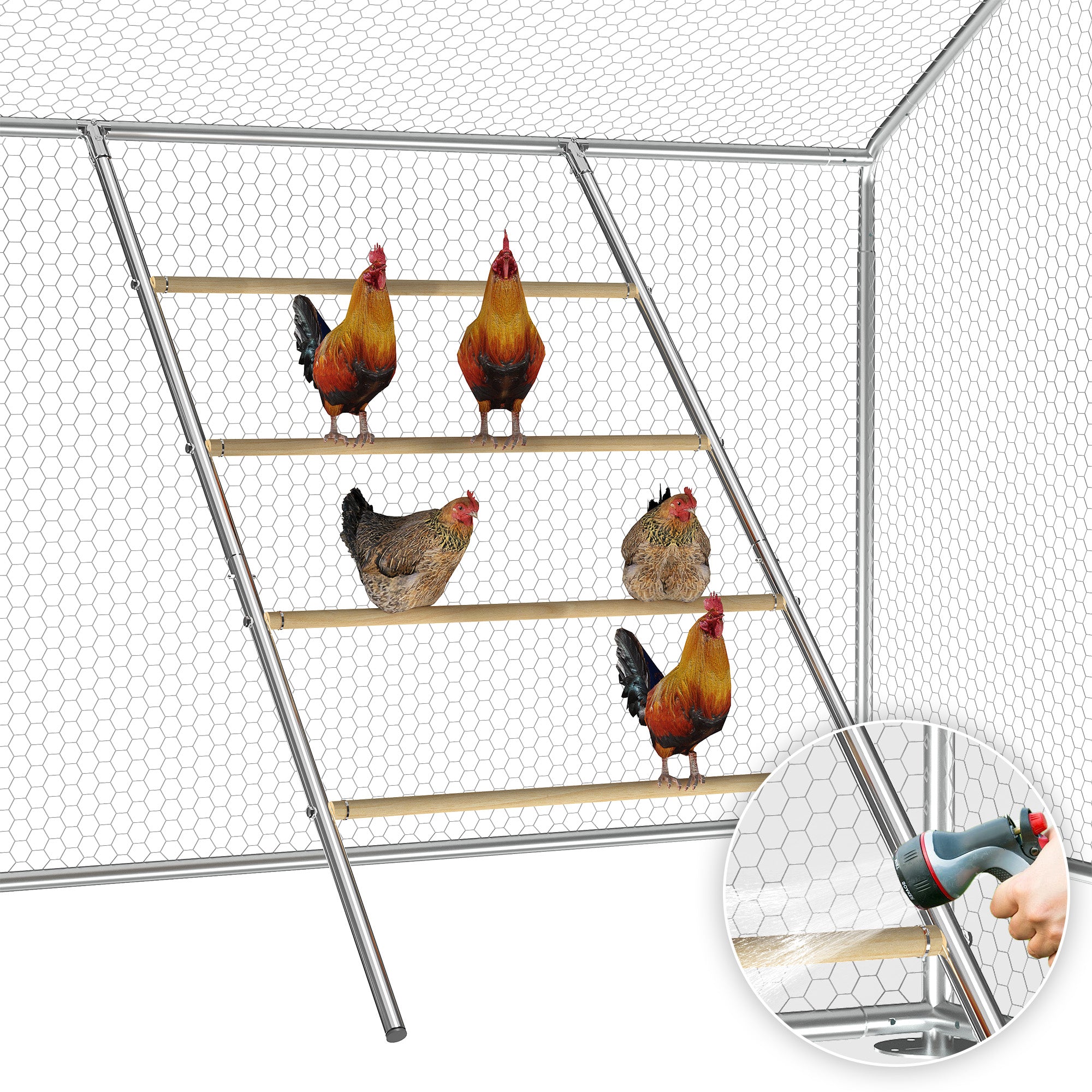 Chicken Roosting Perch - Heavy Duty 4-Tier Metal & Wood Chicken Roost Bars, Large Cock Coop Accessory - Easy Install (55"L x 40"W) for Backyard Poultry, Hens & Farm Pens