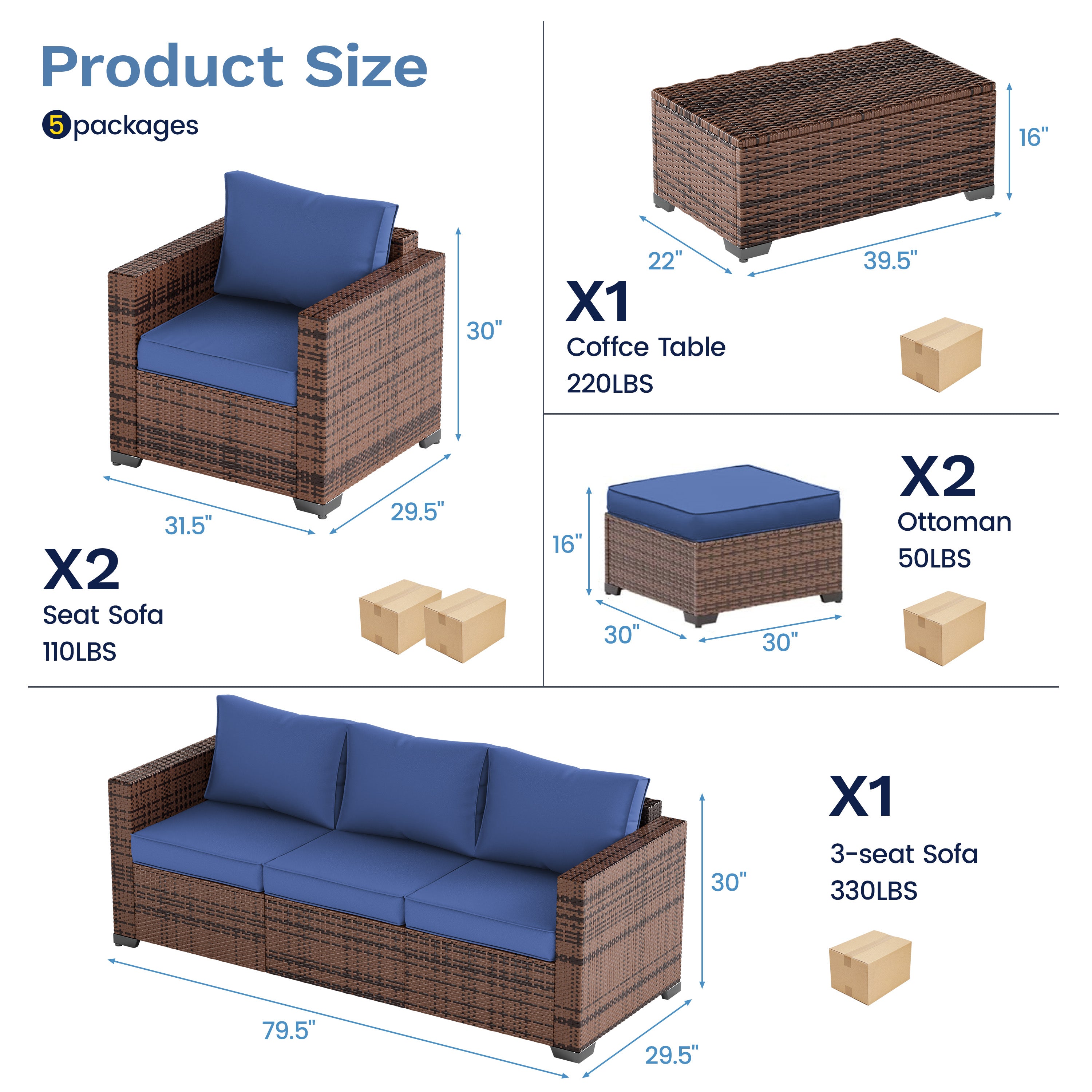 B0CJ6QDVTH Patio Furniture Sets with Ottoman & Storage Table