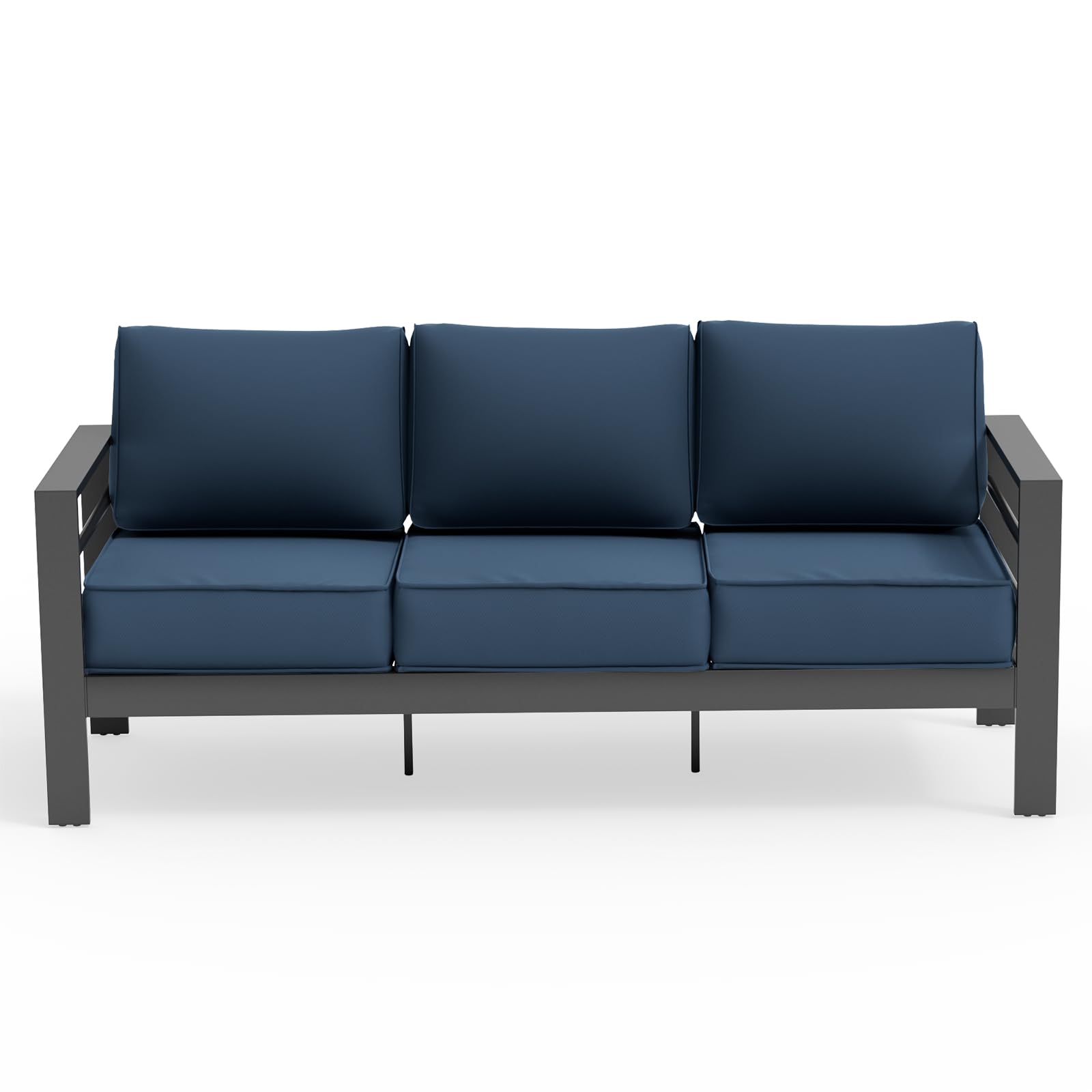 UDPATIO Aluminum Patio Furniture Set with Fire Pit Table, 9 Seats Mordern Outdoor Furniture Set with Water-Proof Cover Included, Dark Grey Frame/Dark Navy Cushions