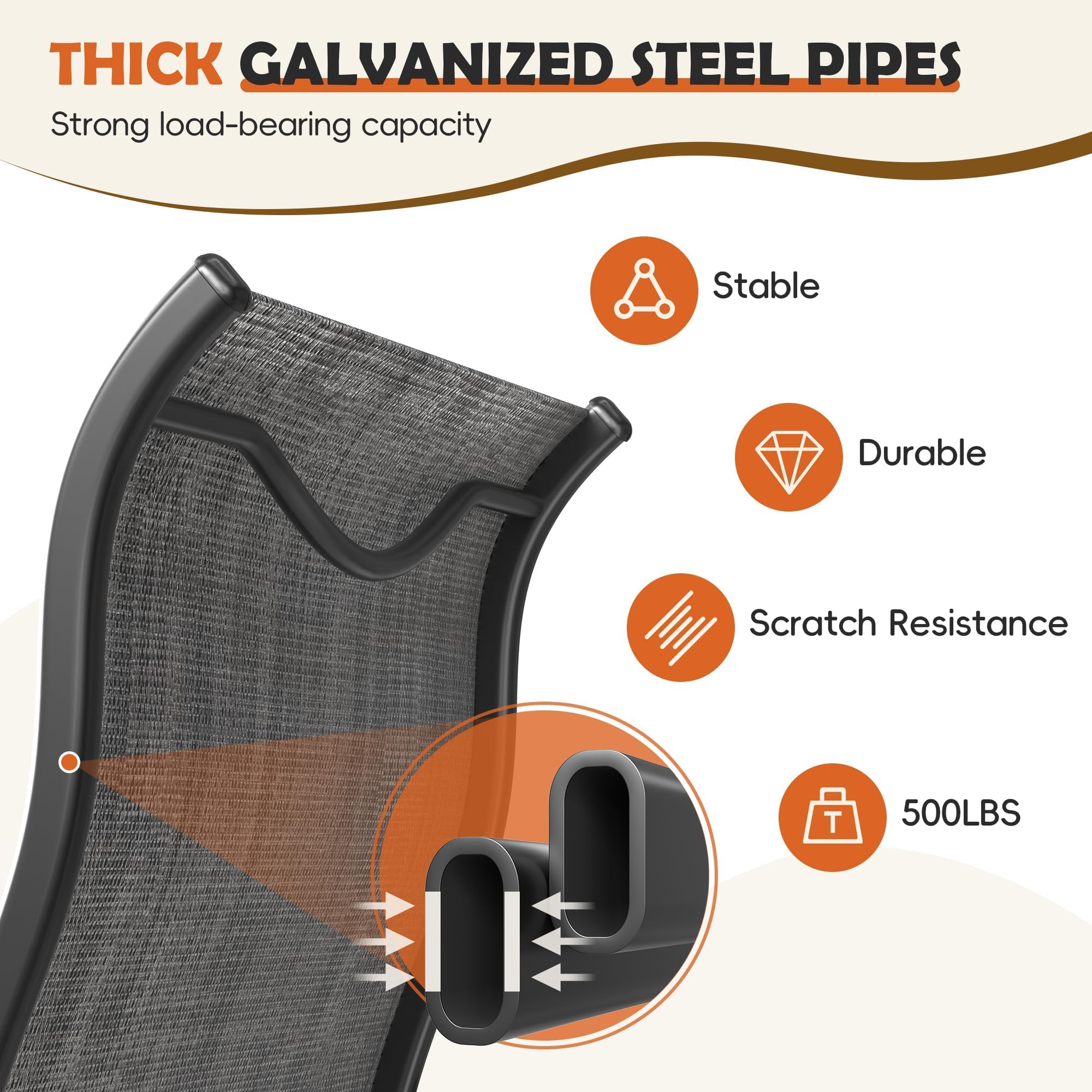 UDPATIO Outdoor Dining Chairs Set of 4, High Back Wide Seat Patio Furniture Chairs with All Weather Breathable Textilene, for Lawn Garden Backyard, Dark Grey