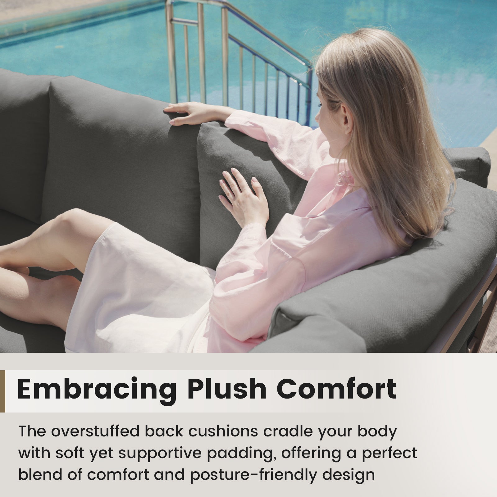 UDPATIO 6 Piece Patio Furniture Set, Faux Wood Metal Outdoor Sectional Sofa with 6" Thick Olefin Cushions, Wide Armrest & Coffee Table, L Shaped Outdoor Furniture for Garden, Backyard