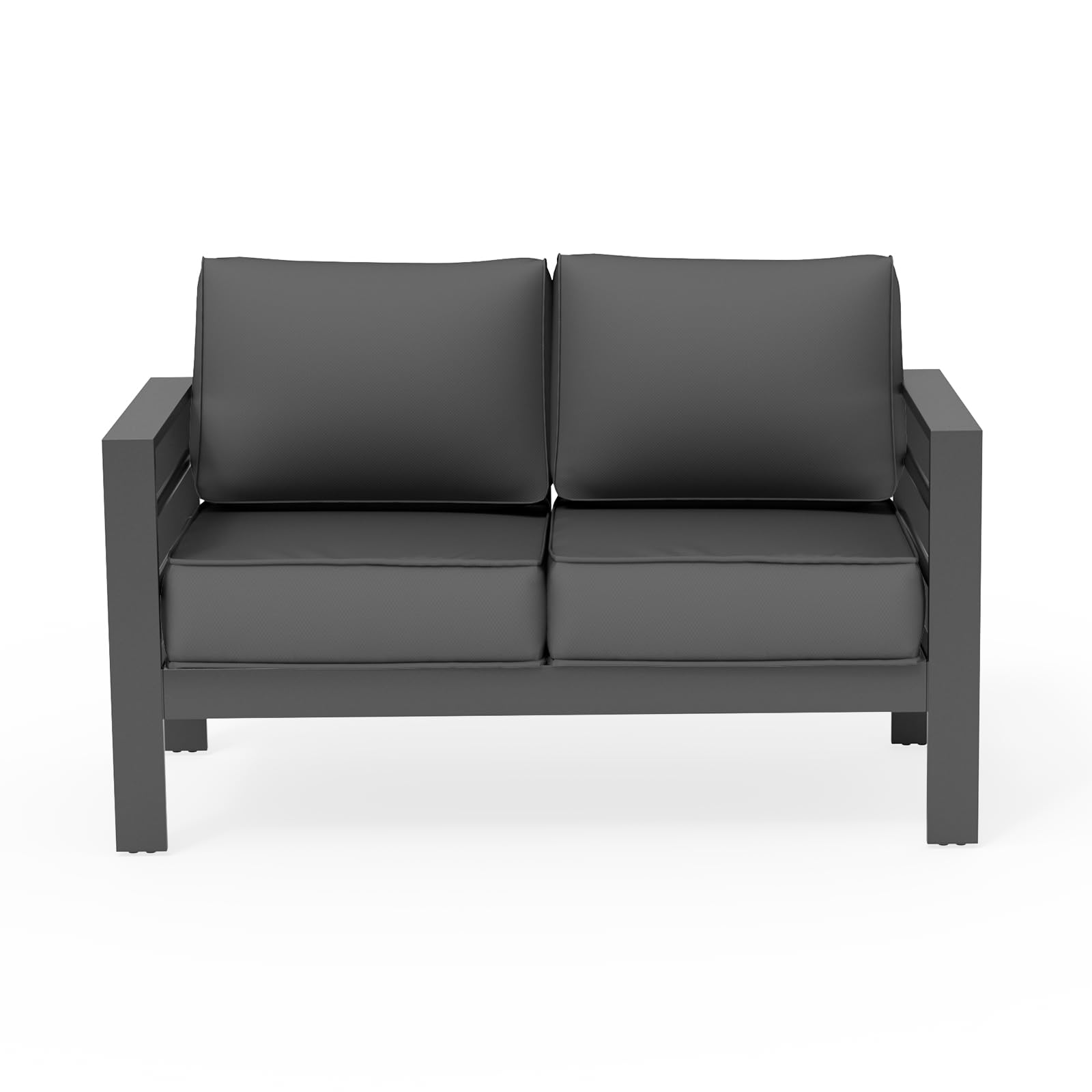 UDPATIO Aluminum Patio Furniture Set with Fire Pit Table, 9 Seats Mordern Outdoor Furniture Set with Water-Proof Cover Included, Dark Grey Frame/Dark Navy Cushions