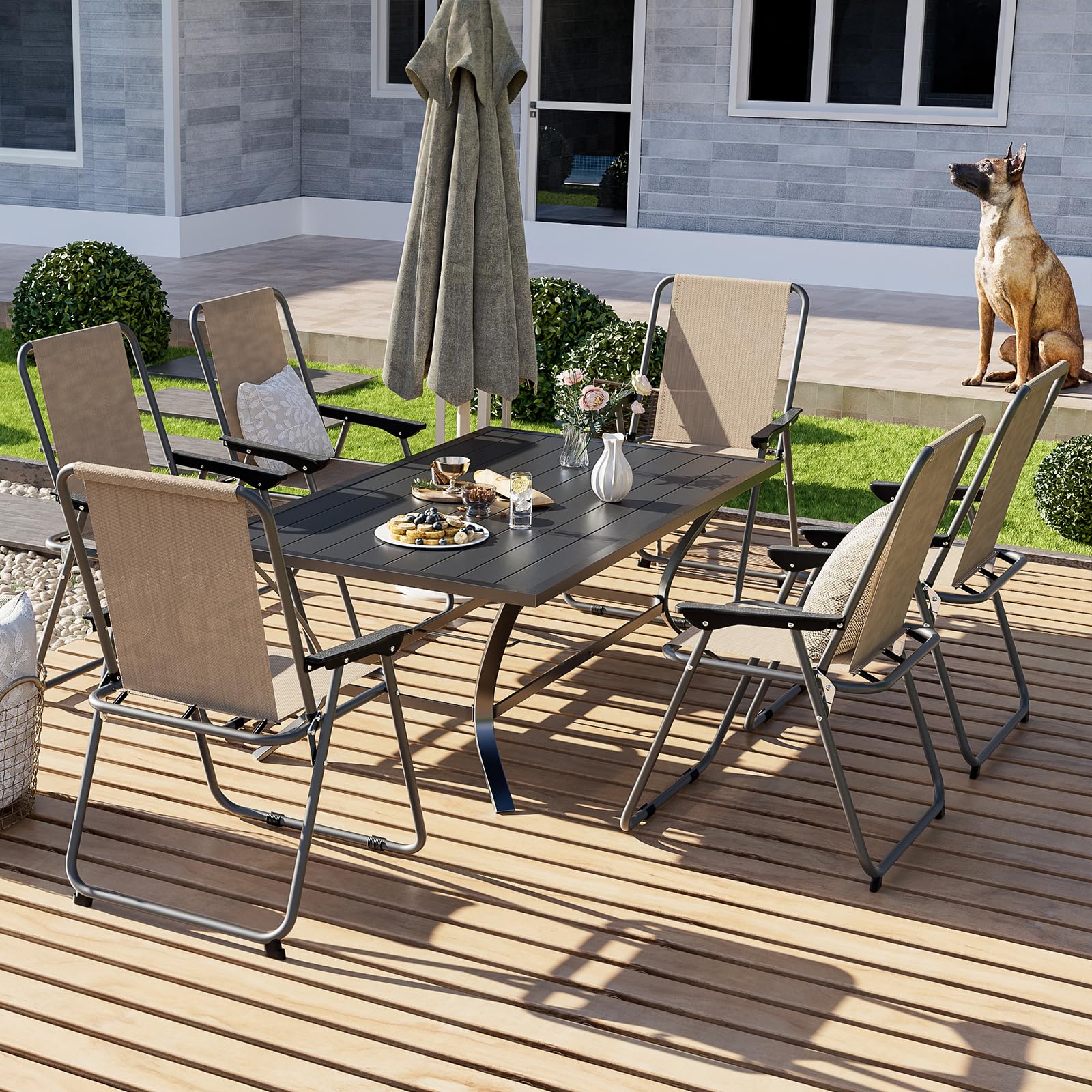 UDPATIO Patio Folding Chairs Set of 6, Lightweight Portable Patio Chair with Sturdy Steel Frame and Weather-Resistant Textilene Fabric, Brown
