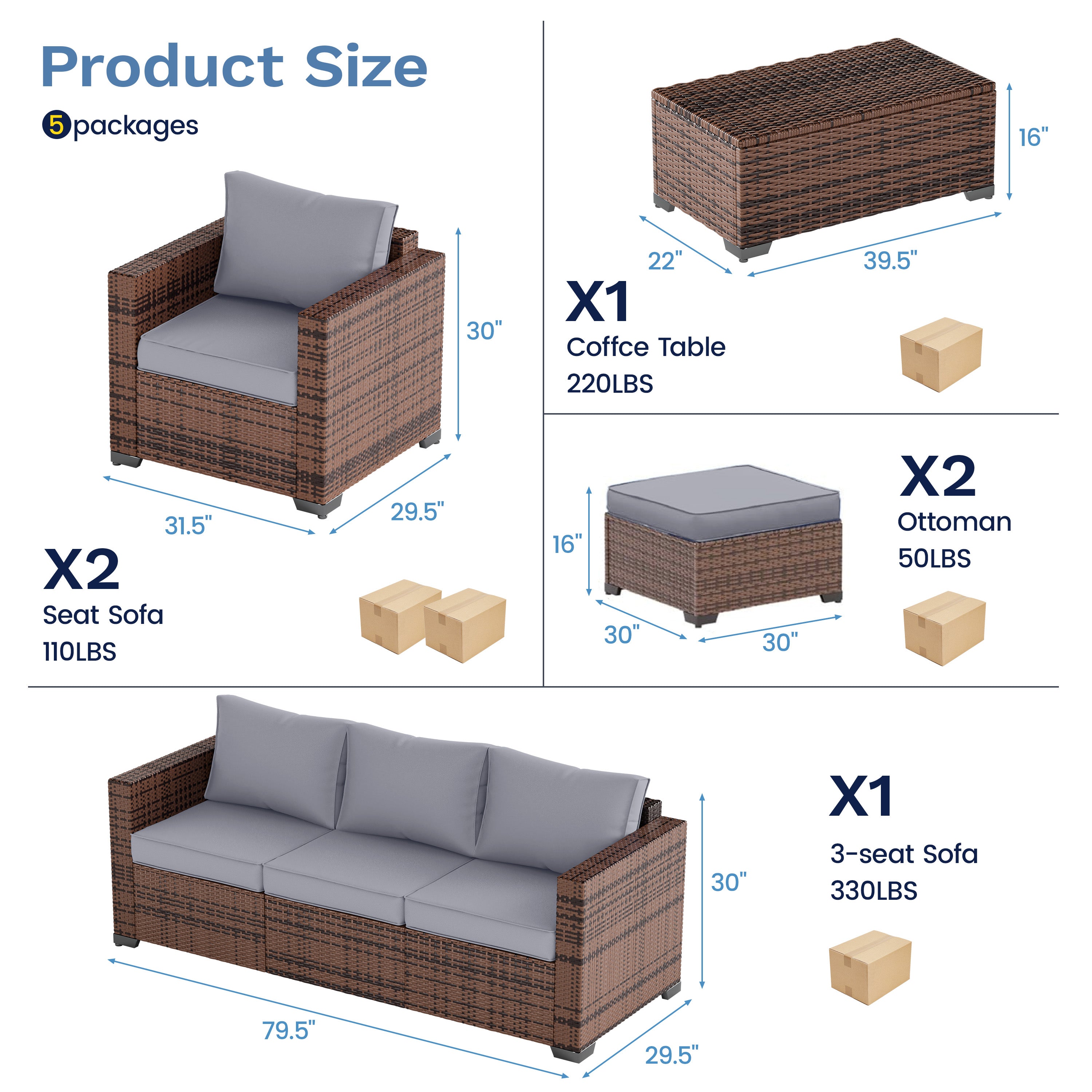 B0CJ6QDVTH Patio Furniture Sets with Ottoman & Storage Table