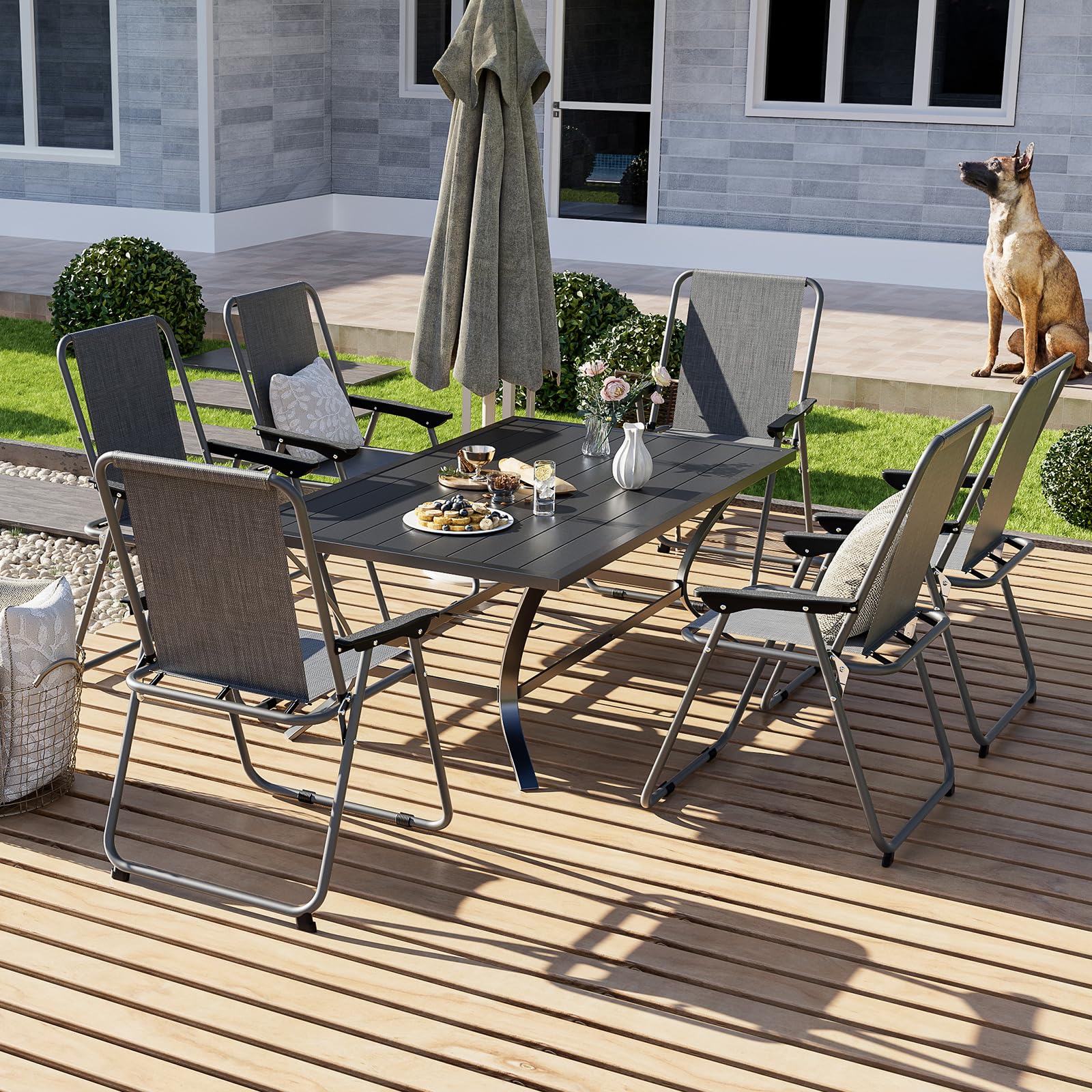 UDPATIO Patio Folding Chairs Set of 6, Lightweight Portable Patio Chair with Sturdy Steel Frame and Weather-Resistant Textilene Fabric, Black