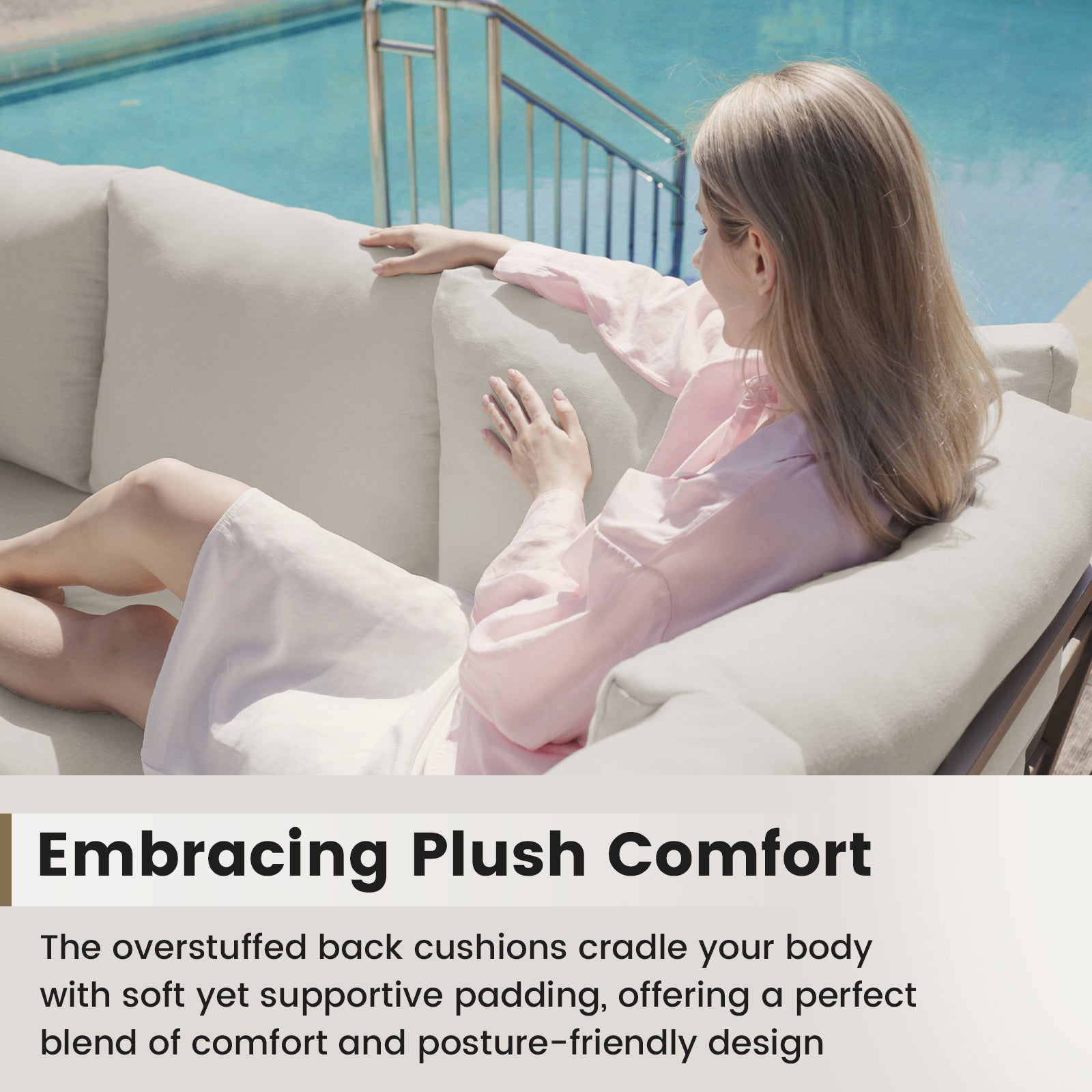 UDPATIO 6 Piece Patio Furniture Set, Faux Wood Metal Outdoor Sectional Sofa with 6" Thick Olefin Cushions, Wide Armrest & Coffee Table, L Shaped Outdoor Furniture for Garden, Backyard