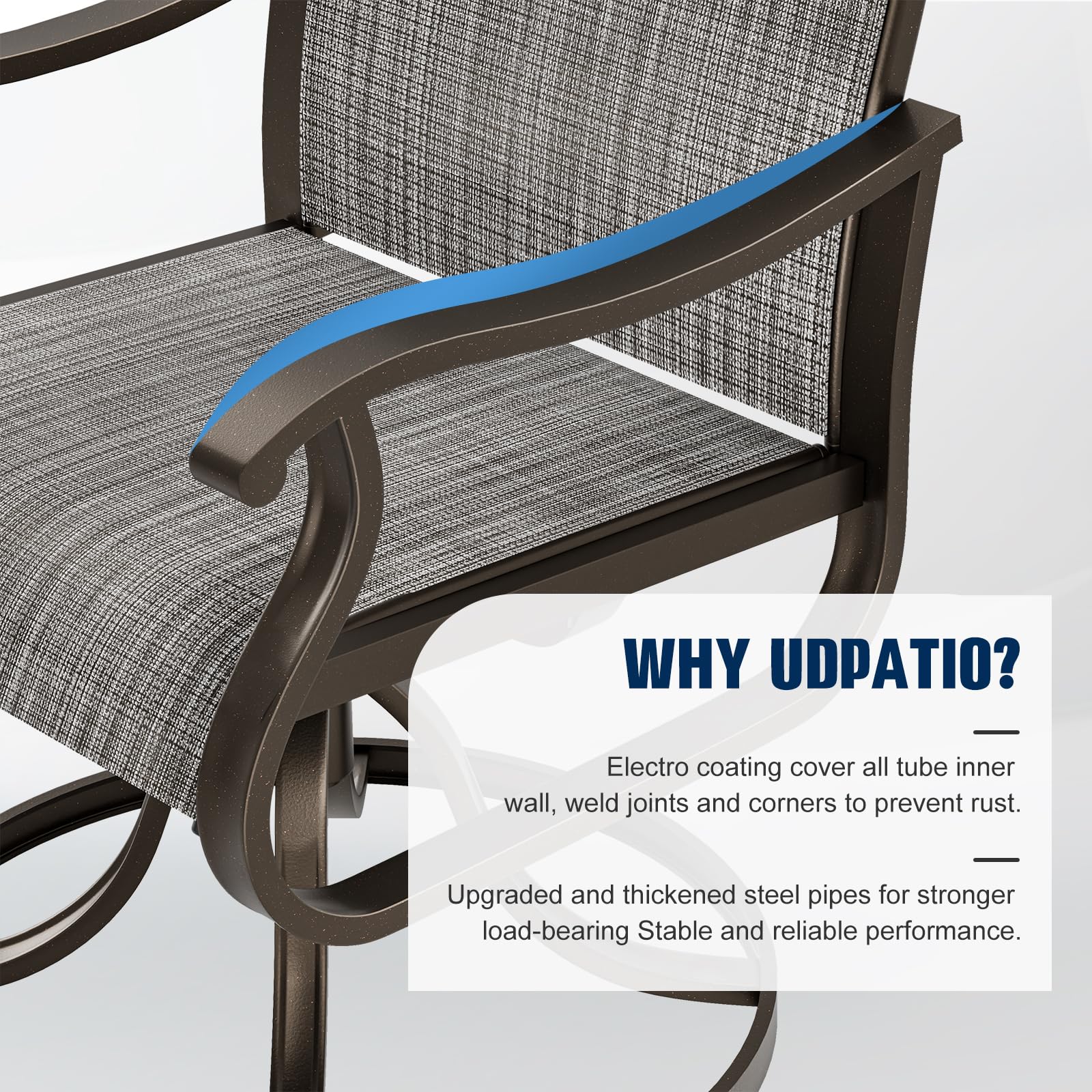 UDPATIO Patio Swivel Dining Chairs Set of 2, Outdoor Dining Chairs High Back with All Weather Breathable Textilene, Metal Rocking Frame for Lawn Garden Backyard, Gray White