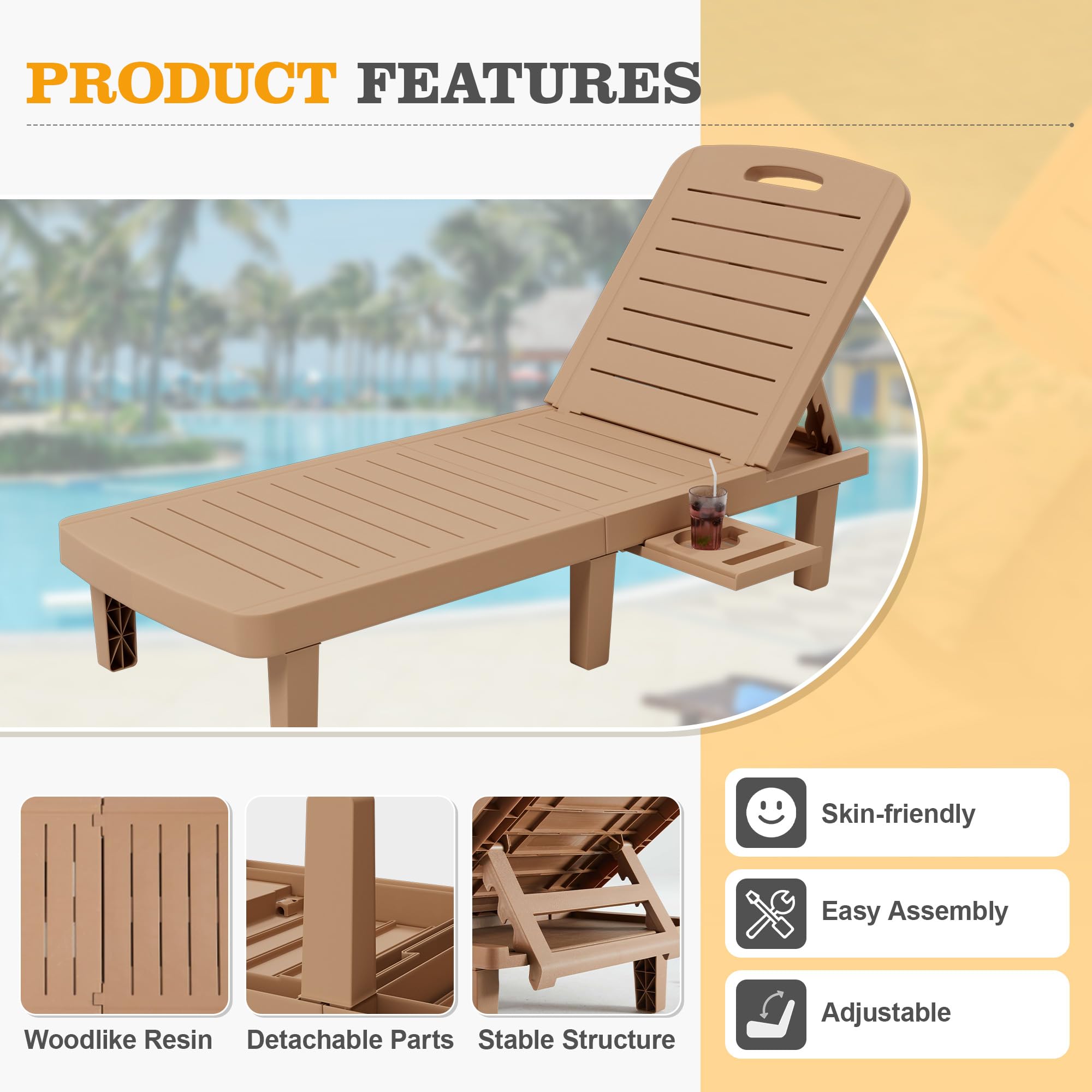 Oversized Outdoor Chairse Lounge Chair, 5-Level Adjustment Backrest
