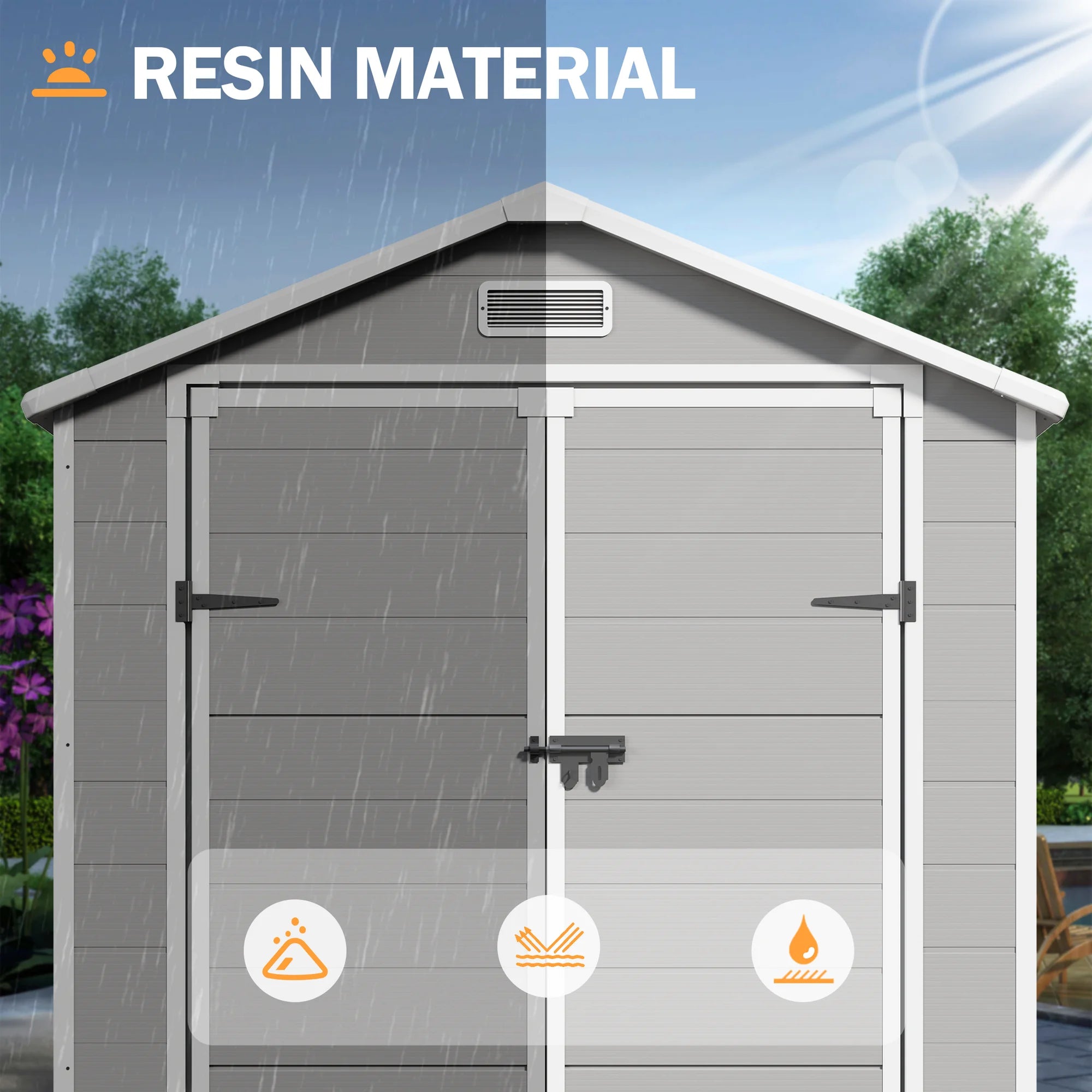 UDPATIO Outdoor Resin Storage Shed 6x4.5 ft, Plastic Garden Shed with Lockable Door for Backyard, Patio, Lawn, Grey White