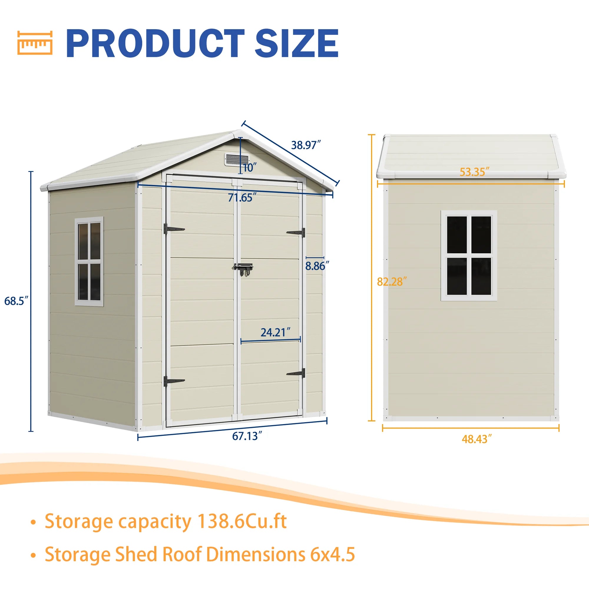 UDPATIO Outdoor Resin Storage Shed 6x4.5 FT, Resin Garden Shed with Lockable Door for Backyard, Patio,Lawn, Grey White