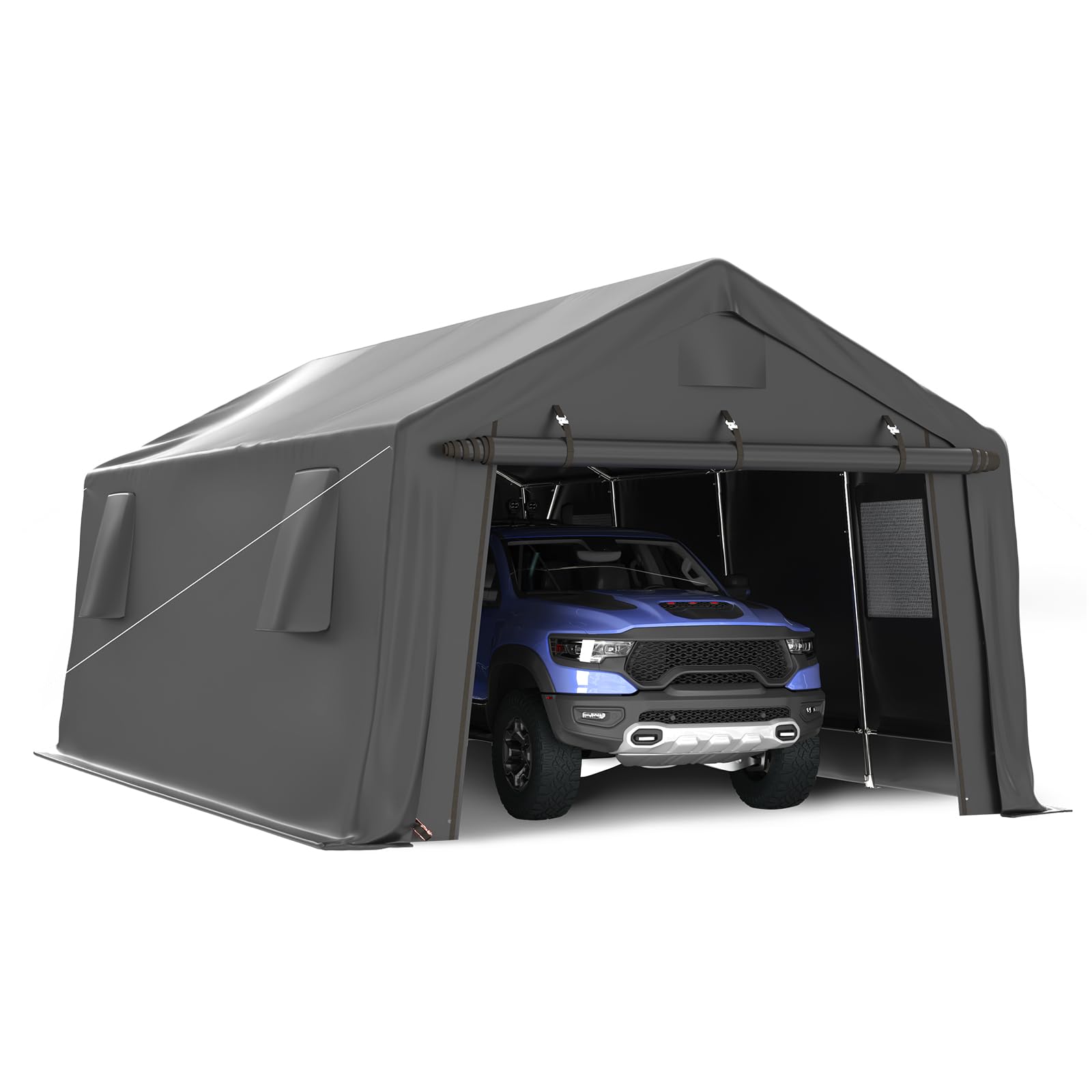 UDPATIO Carport Canopy 12x20 Heavy Duty, Peak Roof Portable Garage Waterproof Anti-Snow UV-Resistant Car Port with Roll-up Doors Galvanized Steel Tube Frame Storage for Vehicle Truck Boat, Black