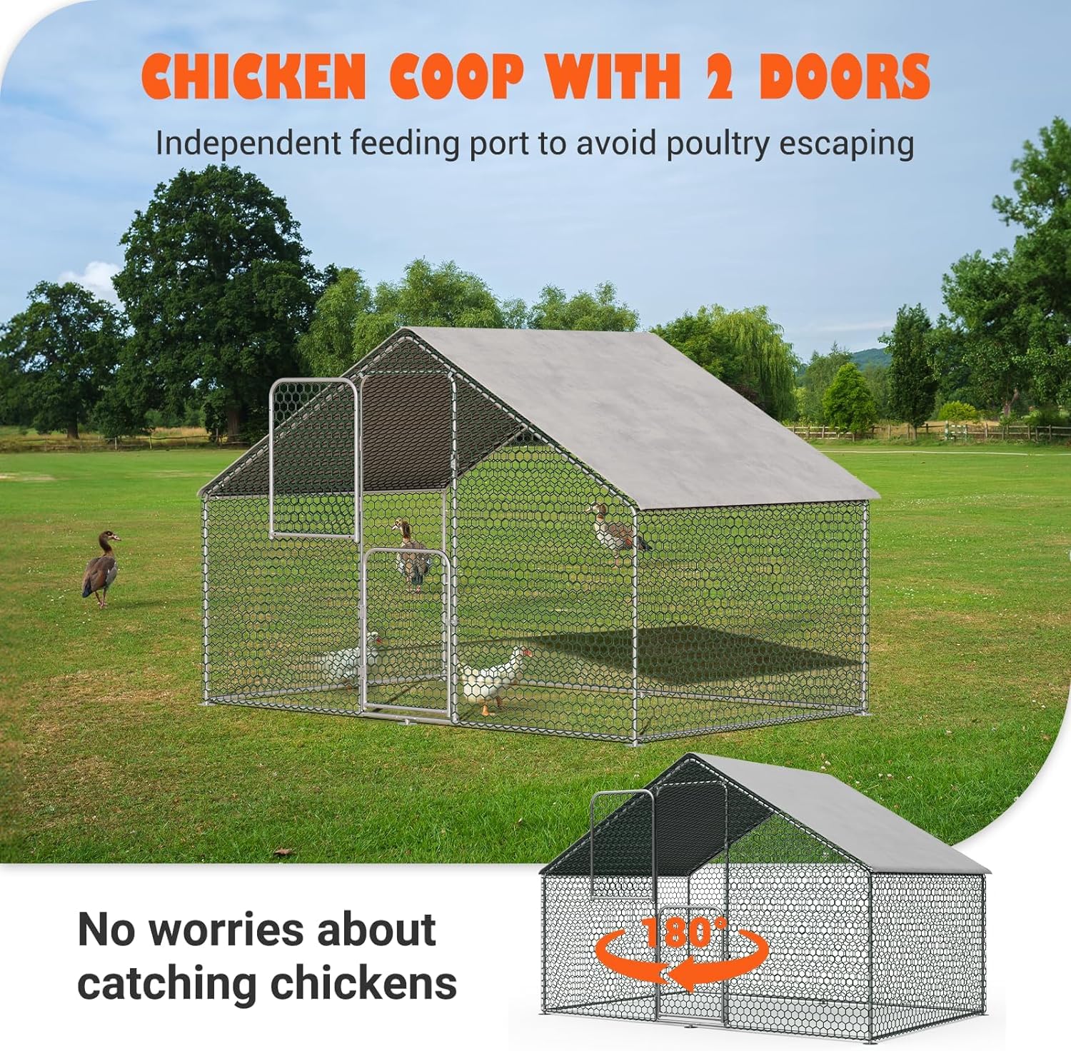 2PCS Large Metal Chicken Coop 72"L x 120"W x 72"H