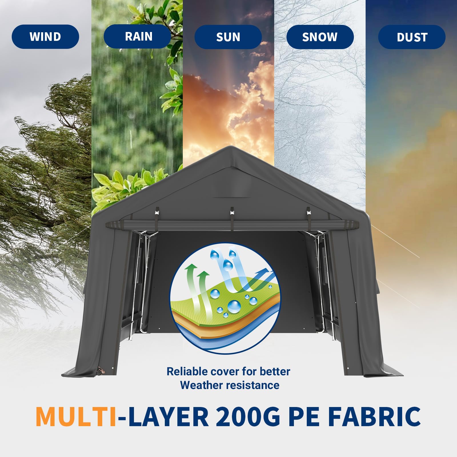 UDPATIO Carport Canopy 12x20 Heavy Duty, Peak Roof Portable Garage Waterproof Anti-Snow UV-Resistant Car Port with Roll-up Doors Galvanized Steel Tube Frame Storage for Vehicle Truck Boat, Black