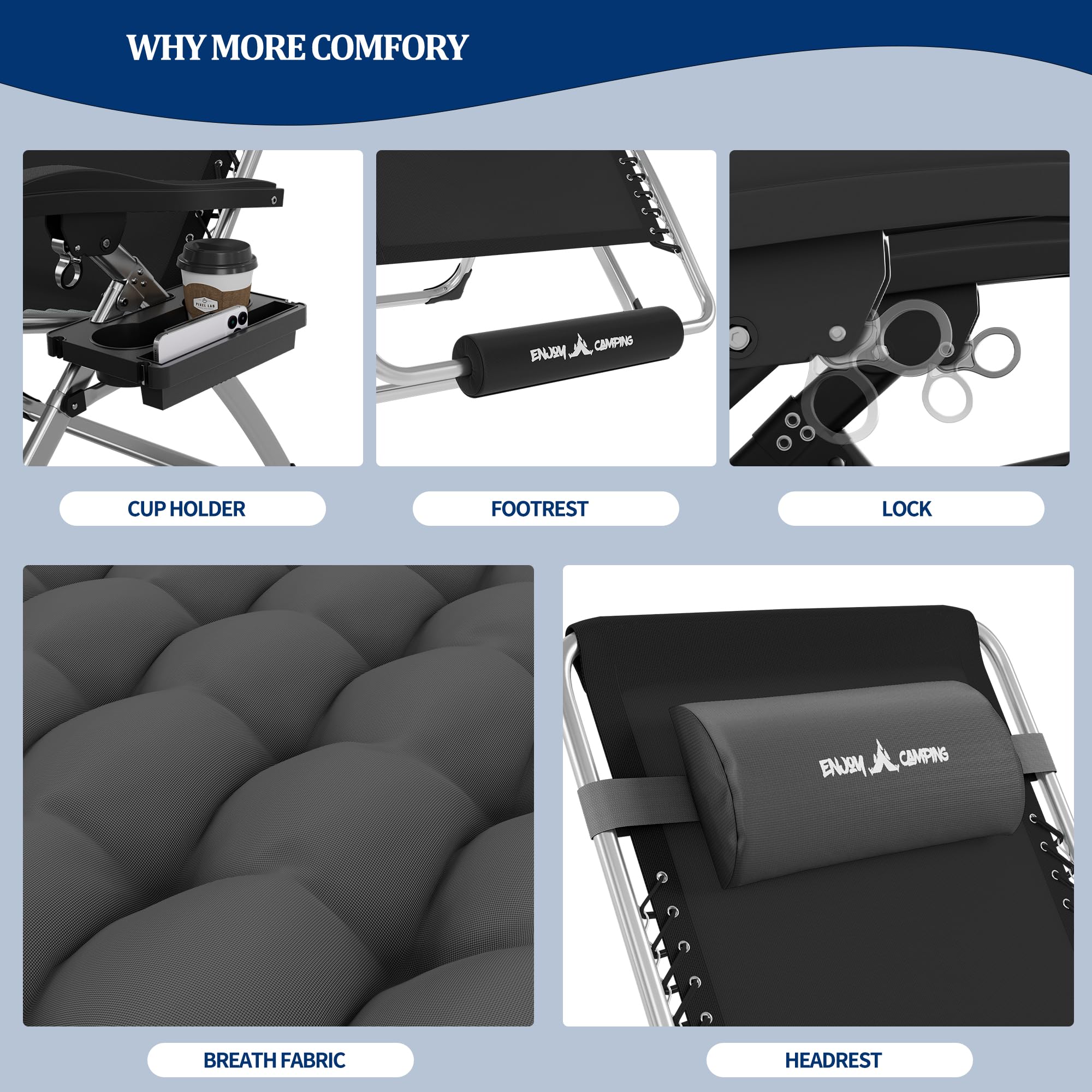 UDPATIO Oversized Zero Gravity Chair 29In XL Patio Reclining Chair with Cushion, Outdoor Folding Recliner with Pillows|Cup Holder|Foot Rest|Padded Headrest, Support 500LB