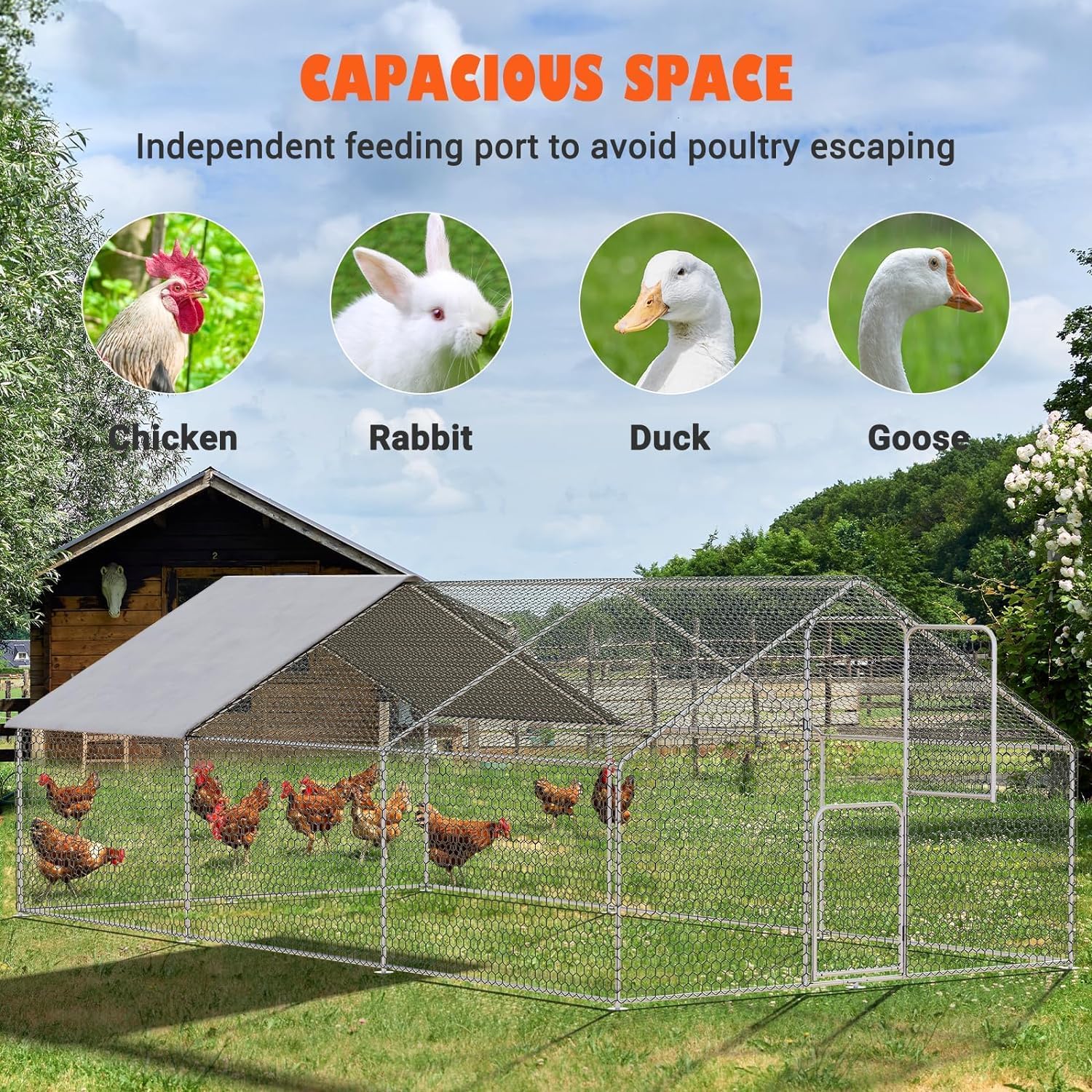 Large Metal Chicken Coop 18x10x6 FT
