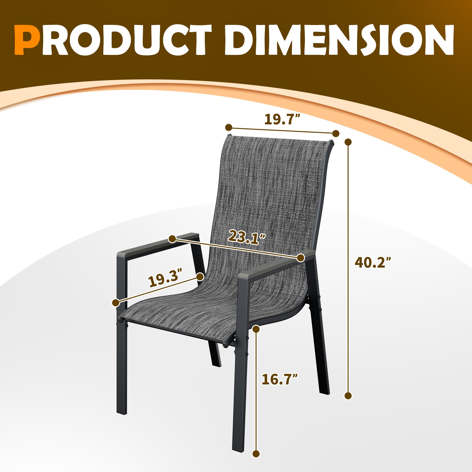 UDPATIO Patio Chairs Set of 4, Stackable Outdoor Chairs with All Weather Breathable Textilene, High Back Metal Frame for Lawn Garden Backyard Deck, Dark Grey