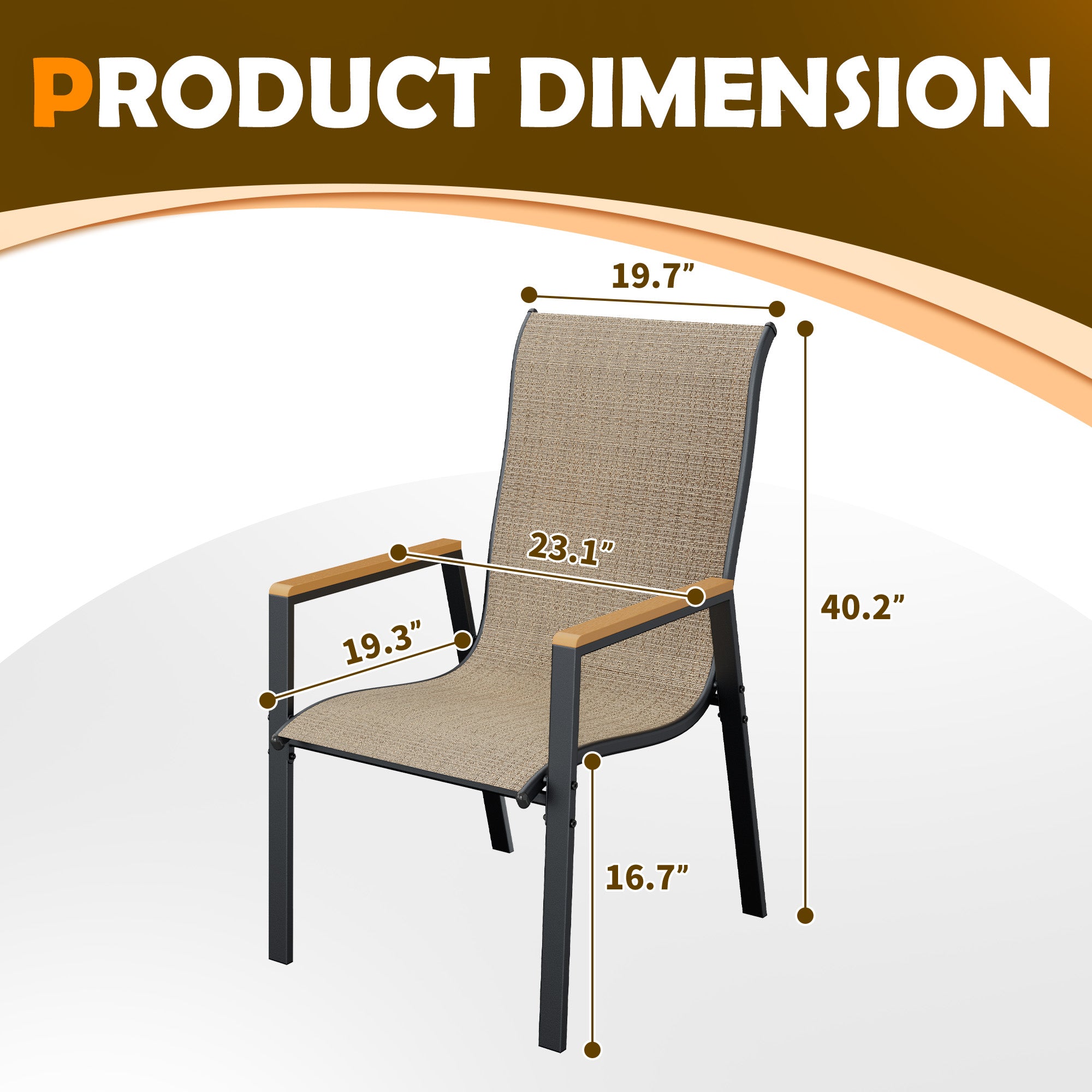 UDPATIO Patio Chairs Set of 4, Stackable Outdoor Chairs with All Weather Breathable Textilene, High Back Metal Frame for Lawn Garden Backyard Deck, Brown