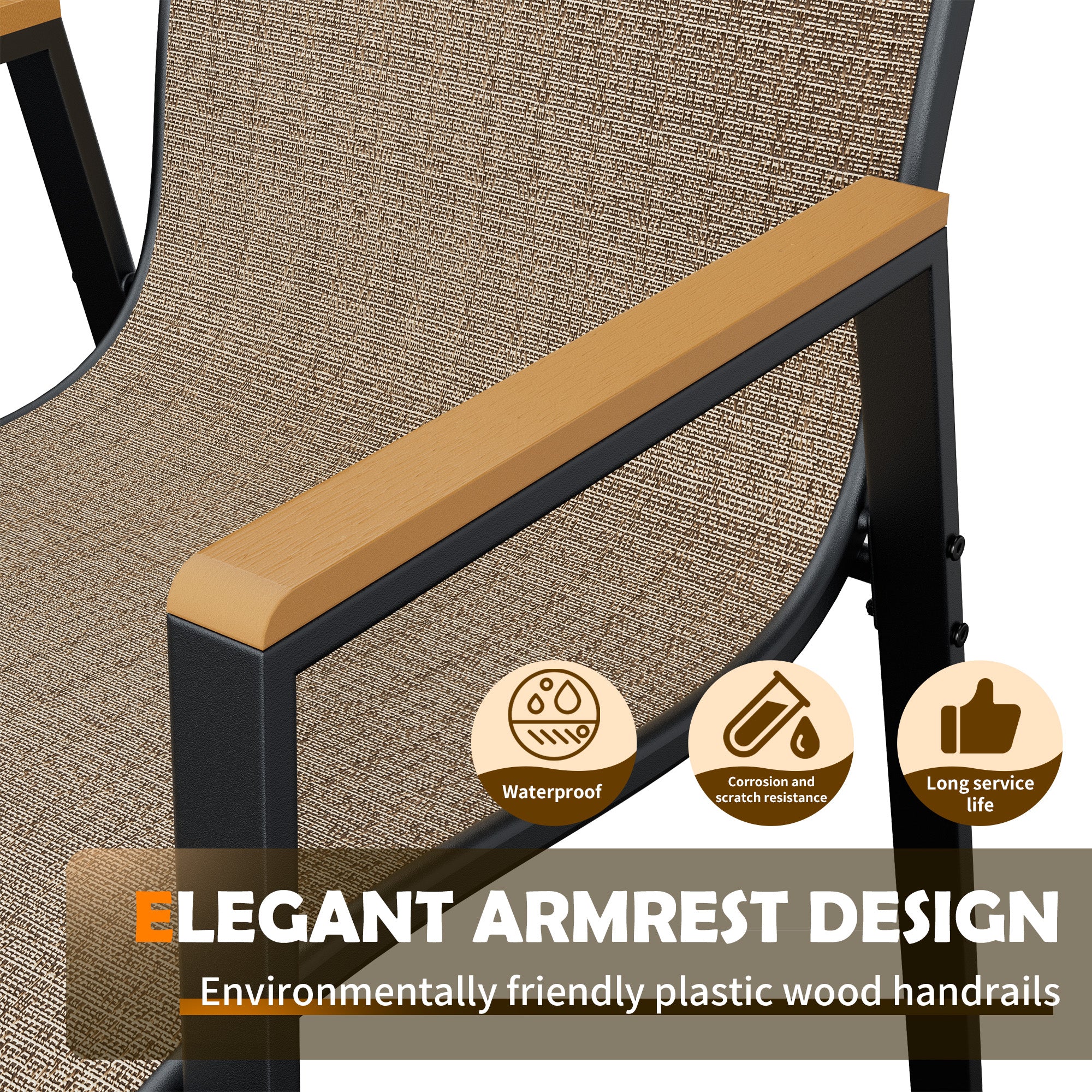 UDPATIO Patio Chairs Set of 4, Stackable Outdoor Chairs with All Weather Breathable Textilene, High Back Metal Frame for Lawn Garden Backyard Deck, Brown