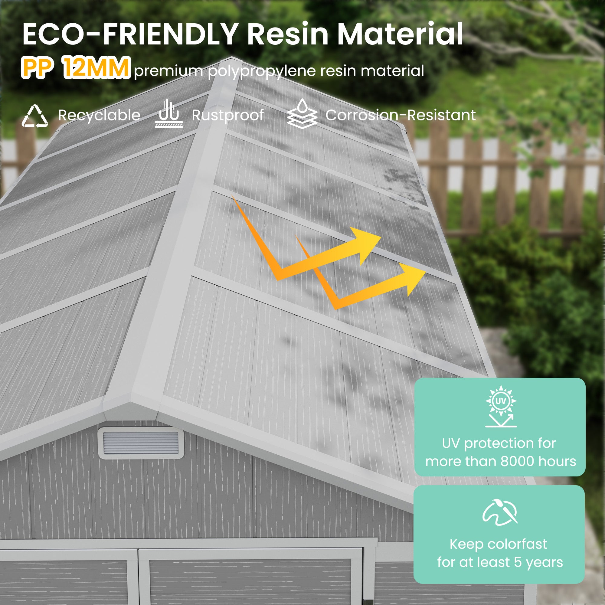 UDPATIO Outdoor Storage Shed 7.5x10.7 FT, Garden Plastic Shed Outside Sheds & Outdoor Resin Shed with Lockable Door for Backyard, Patio, Lawn, Grey & White