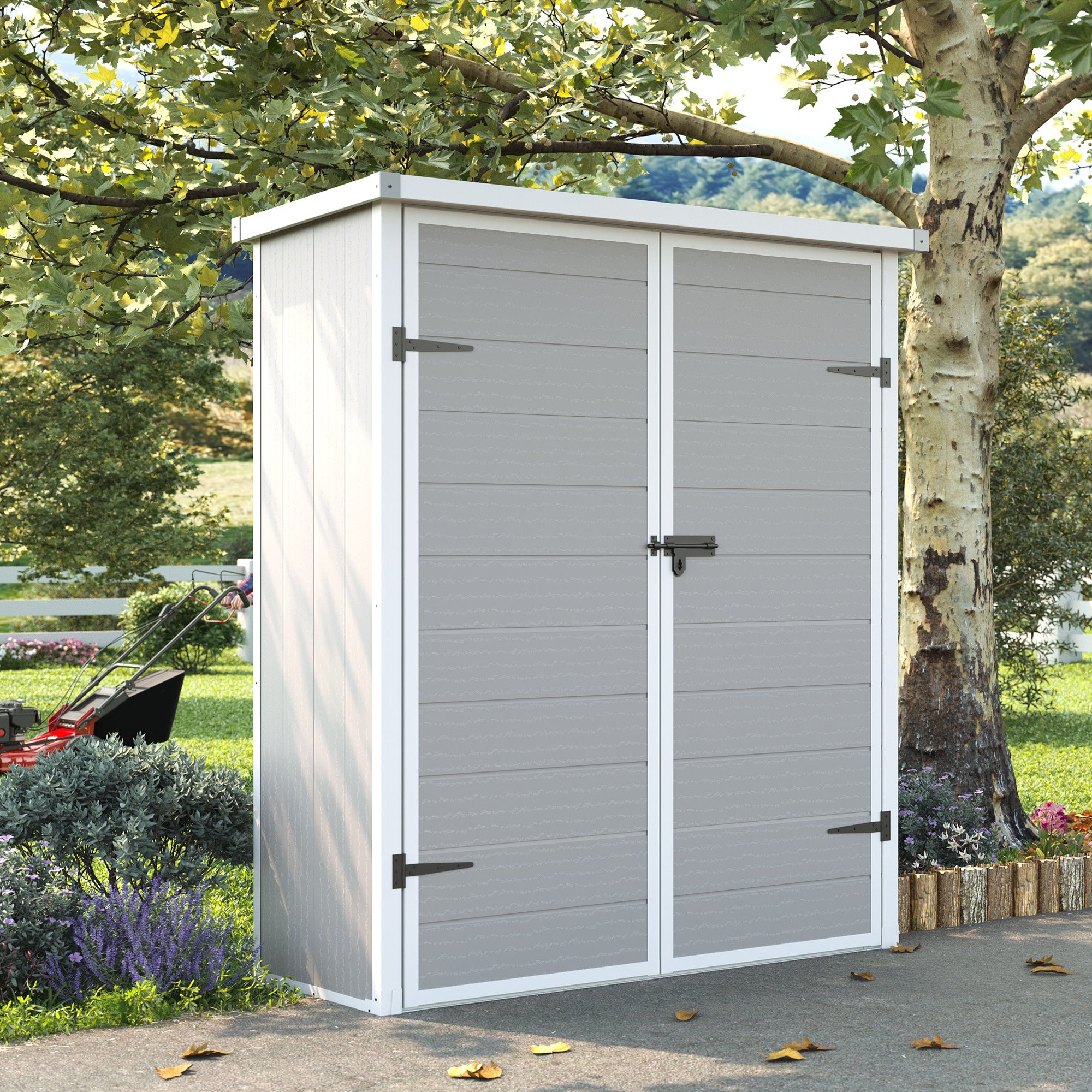 UDPATIO 38 Cu.ft Resin Outdoor Storage Shed, 4.3 ft x 5.6 ft Vertical Storage Shed Waterproof Resin Cabinet for Garden, Backyard, Lawn, Grey
