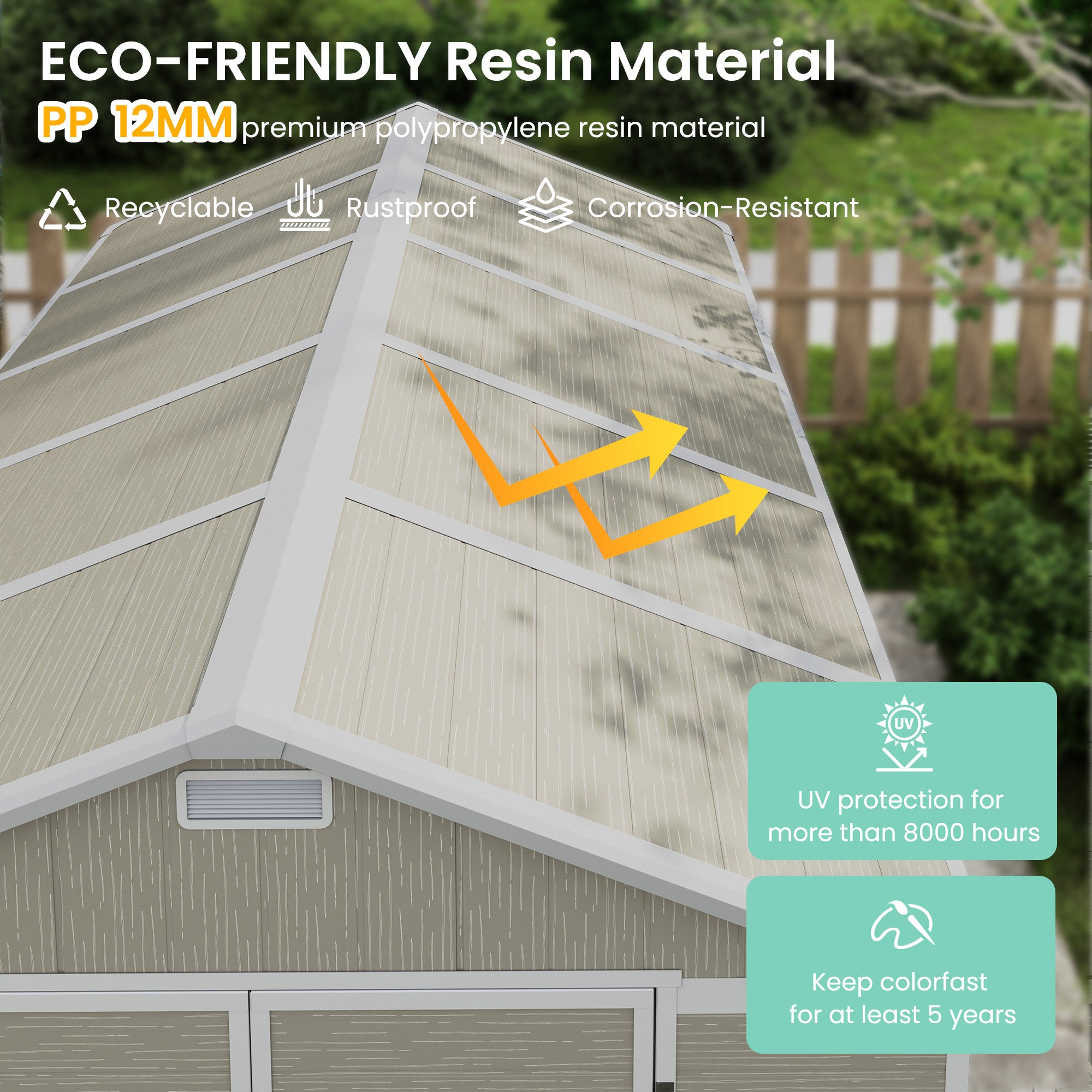 UDPATIO Outdoor Shed 7.5x10.7 FT, Plastic Storage Shed for Bike, Garbage Can, Tool, Outside Sheds & Resin Shed with Lockable Door for Backyard, Patio, Lawn, Standstone