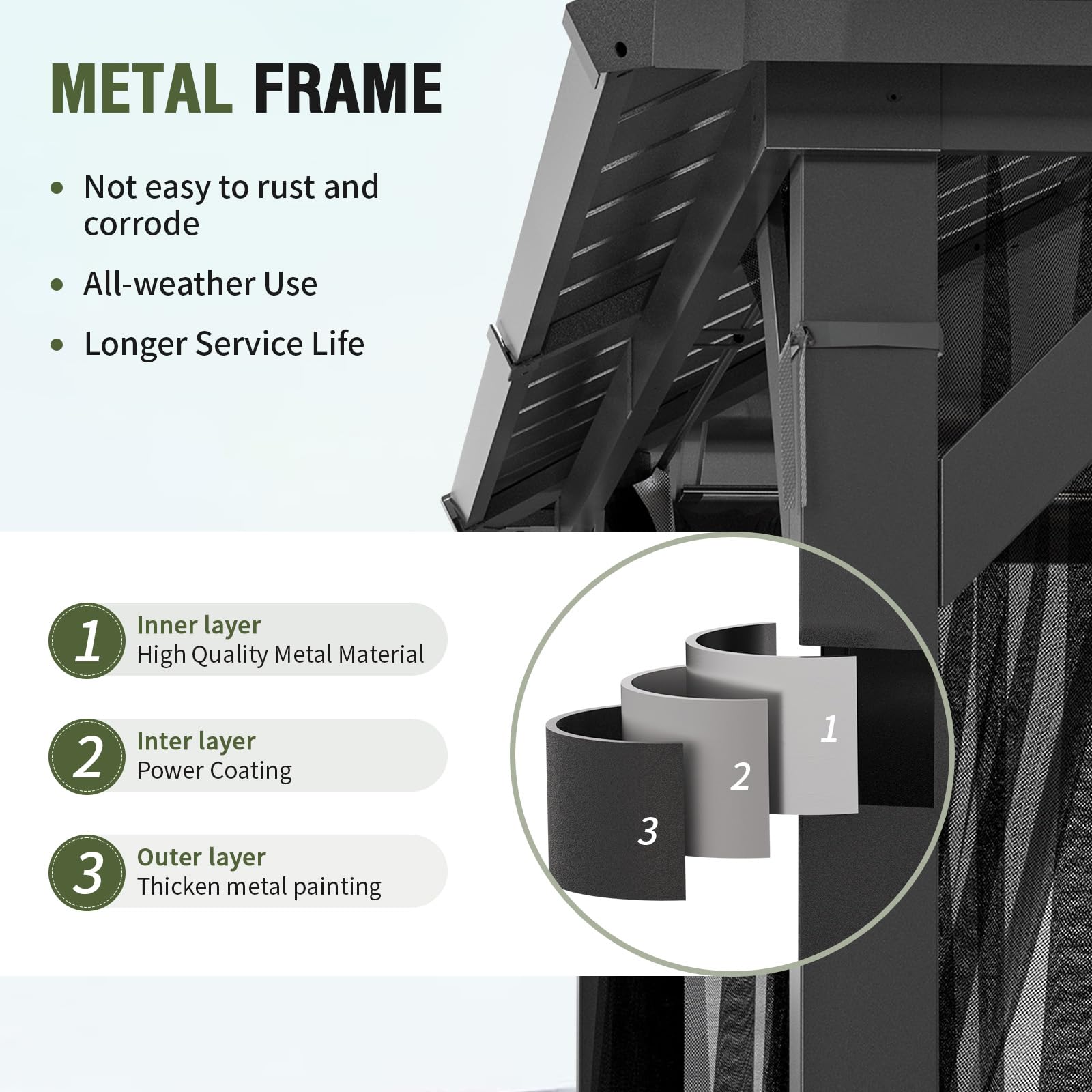Hardtop Gazebo, Outdoor Aluminum Gazebo with Galvanized Steel Double Roof