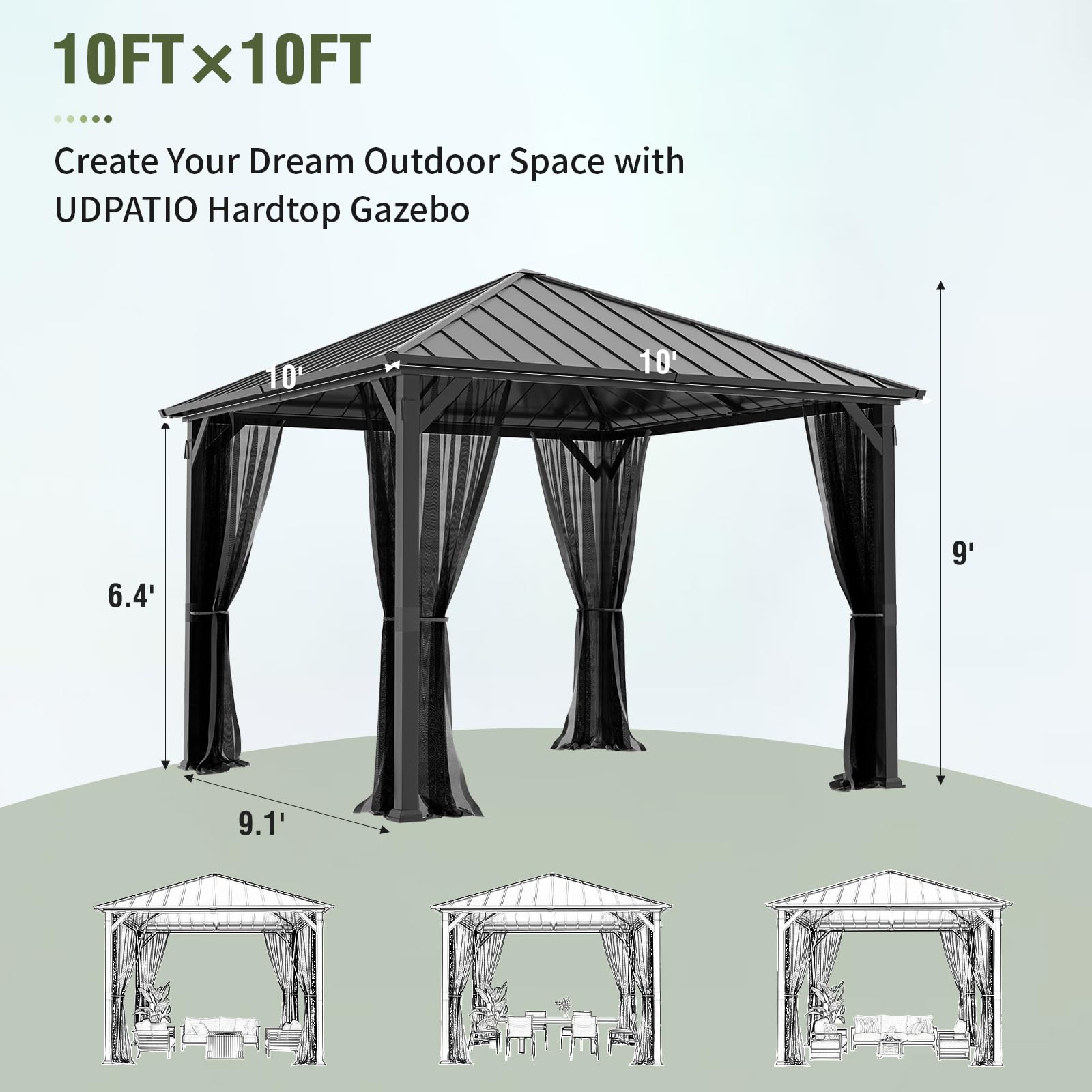 Hardtop Gazebo, Outdoor Aluminum Gazebo with Galvanized Steel Double R