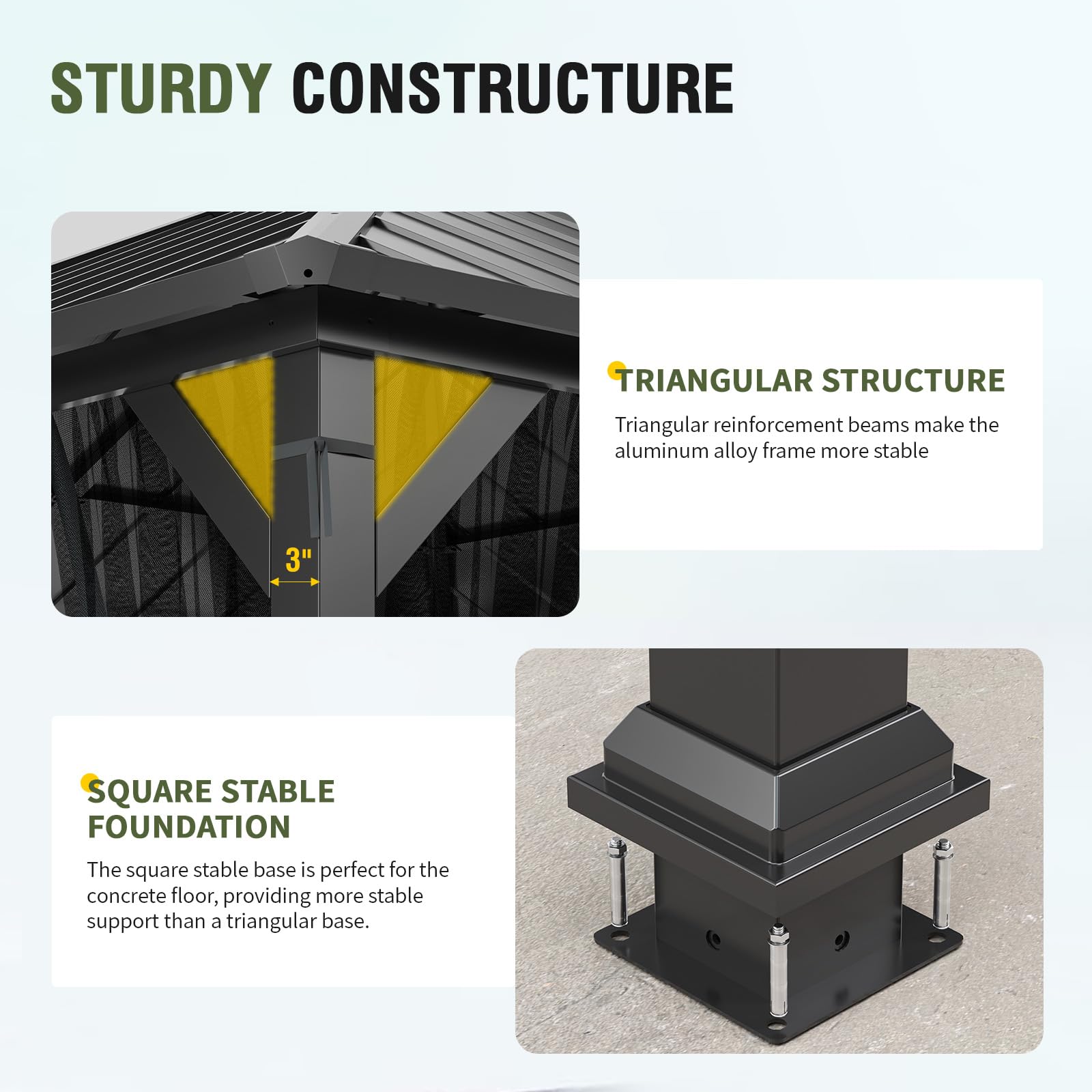 Hardtop Gazebo, Outdoor Aluminum Gazebo with Galvanized Steel Double Roof