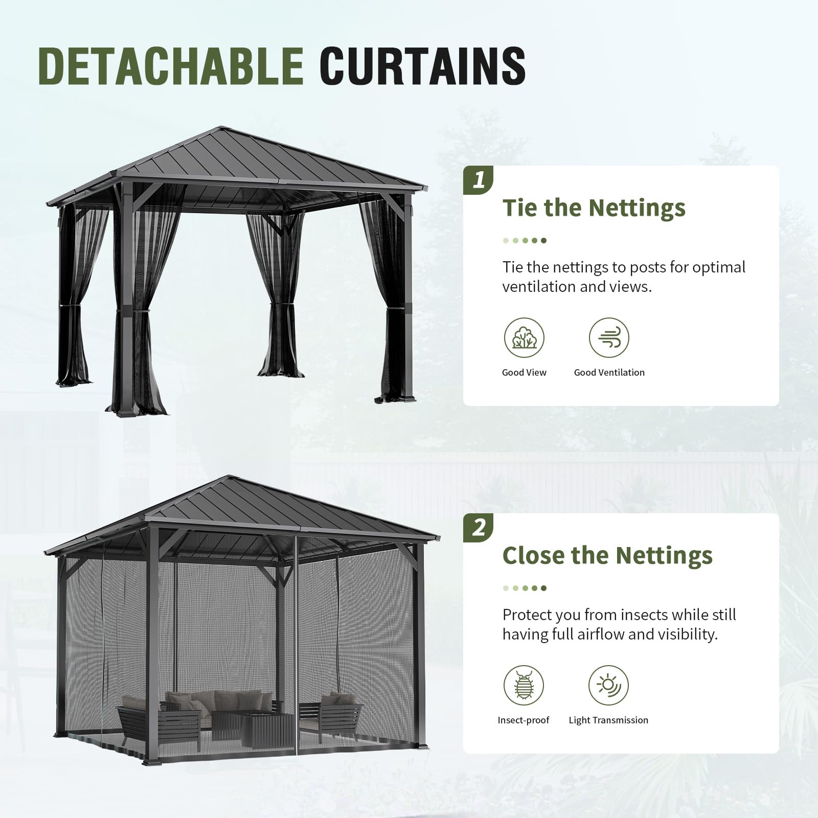 Hardtop Gazebo, Outdoor Aluminum Gazebo with Galvanized Steel Double Roof