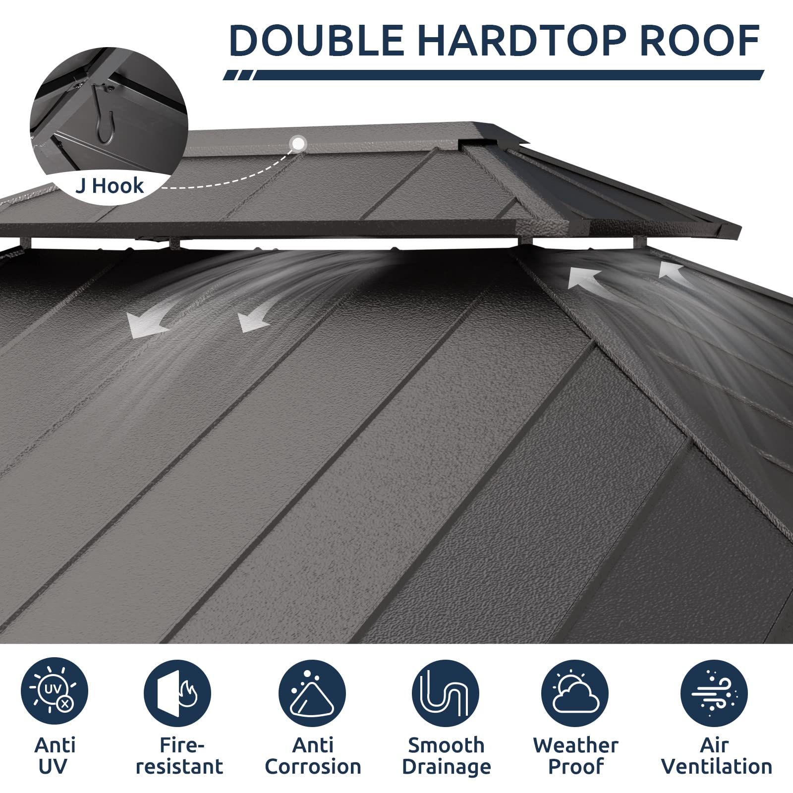 Hardtop Gazebo, Outdoor Aluminum Gazebo with Galvanized Steel Double Roof