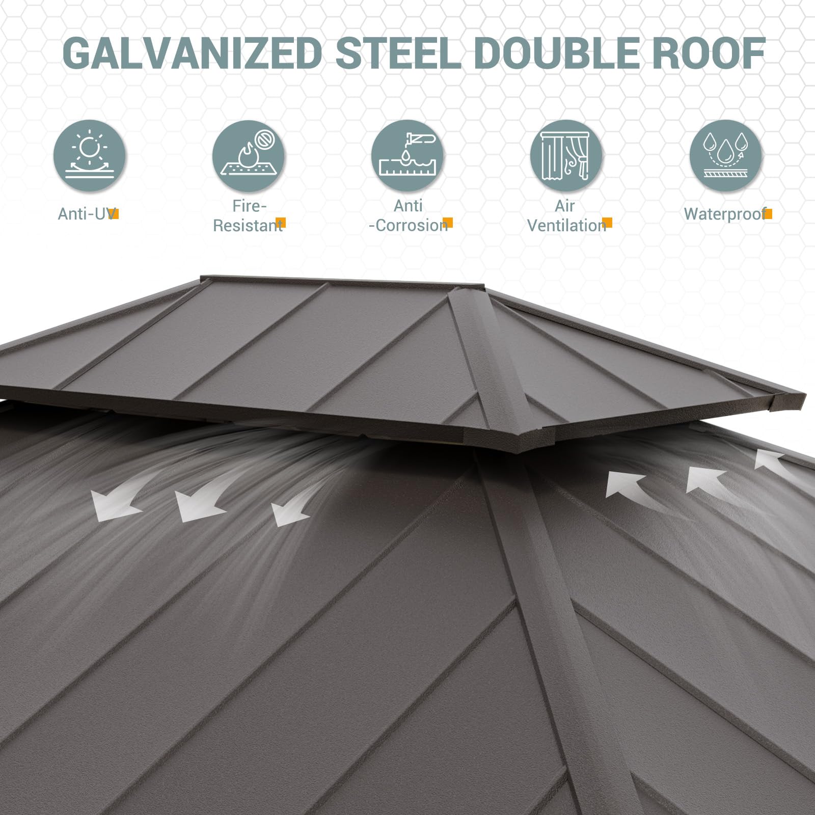 Hardtop Gazebo, Outdoor Aluminum Gazebo with Galvanized Steel Double Roof