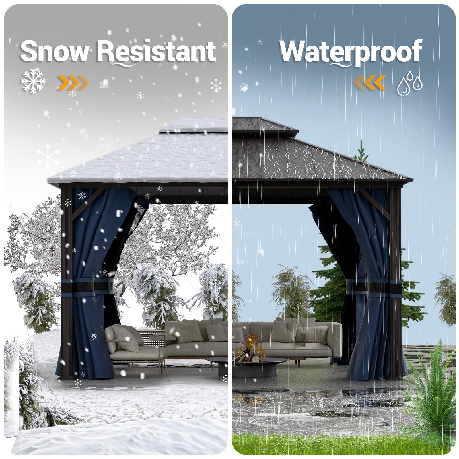 Hardtop Gazebo, Outdoor Aluminum Gazebo with Galvanized Steel Double Roof