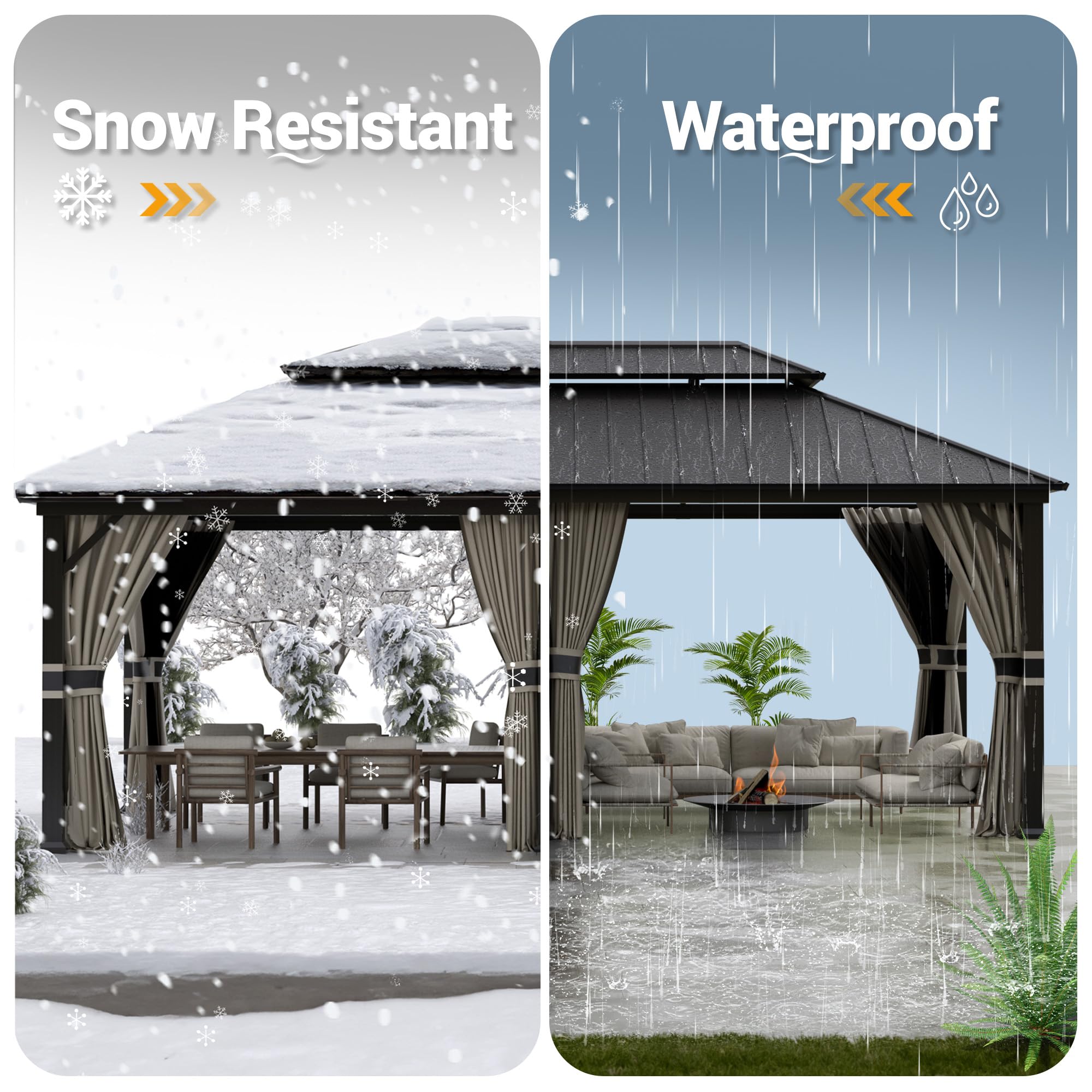 Hardtop Gazebo, Outdoor Aluminum Gazebo with Galvanized Steel Double Roof