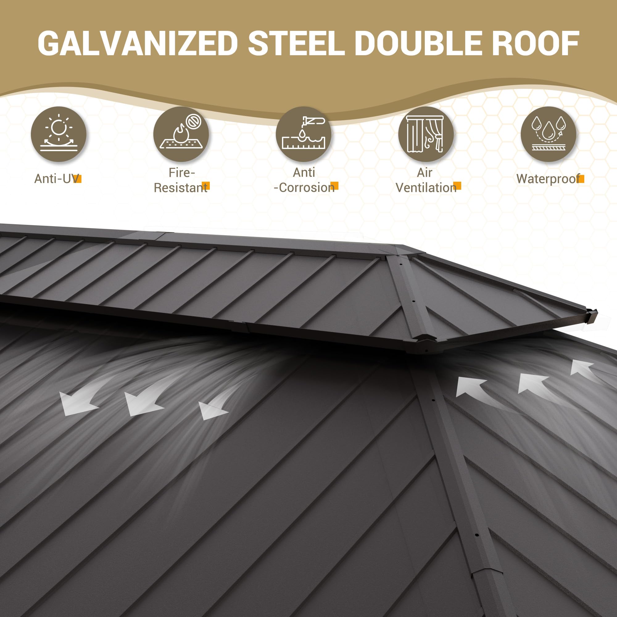 Hardtop Gazebo, Outdoor Aluminum Gazebo with Galvanized Steel Double Roof