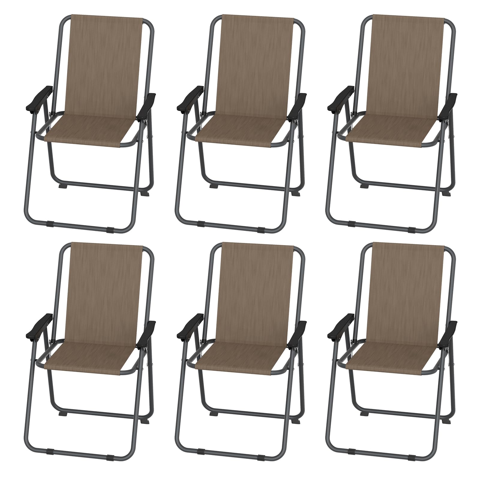 UDPATIO Patio Folding Chairs Set of 6, Lightweight Portable Patio Chair with Sturdy Steel Frame and Weather-Resistant Textilene Fabric, Brown