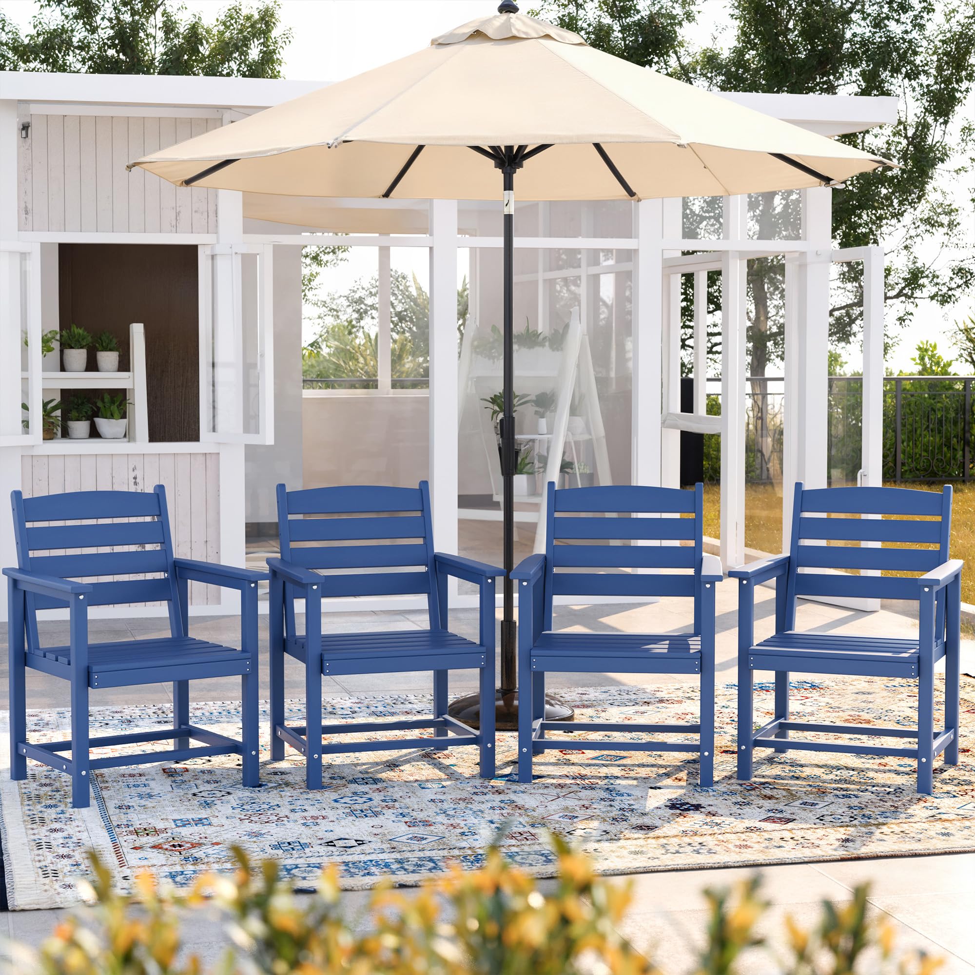 UDPATIO Patio Dining Chairs Set of 4, All Weather HDPE Outdoor Dining Chairs for Lawn, Garden, Balcony, Blue