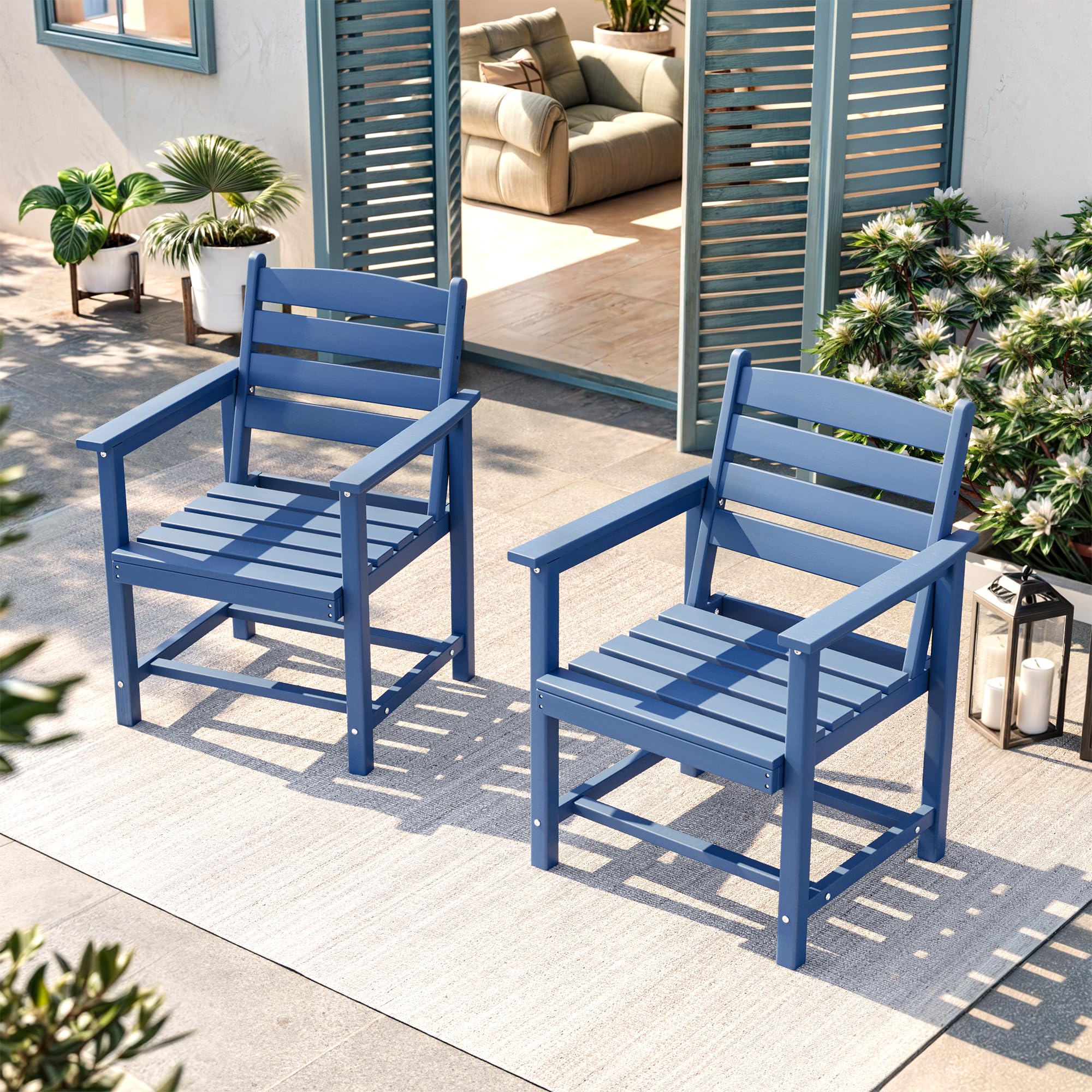 UDPATIO Patio Dining Chairs Set of 2, All Weather HDPE Outdoor Dining Chairs for Lawn, Garden, Balcony, Blue