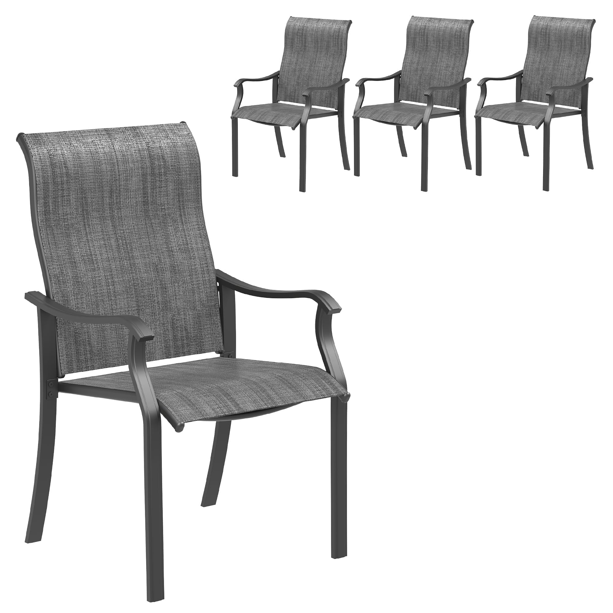 UDPATIO Outdoor Dining Chairs Set of 4, High Back Wide Seat Patio Furniture Chairs with All Weather Breathable Textilene, for Lawn Garden Backyard, Dark Grey
