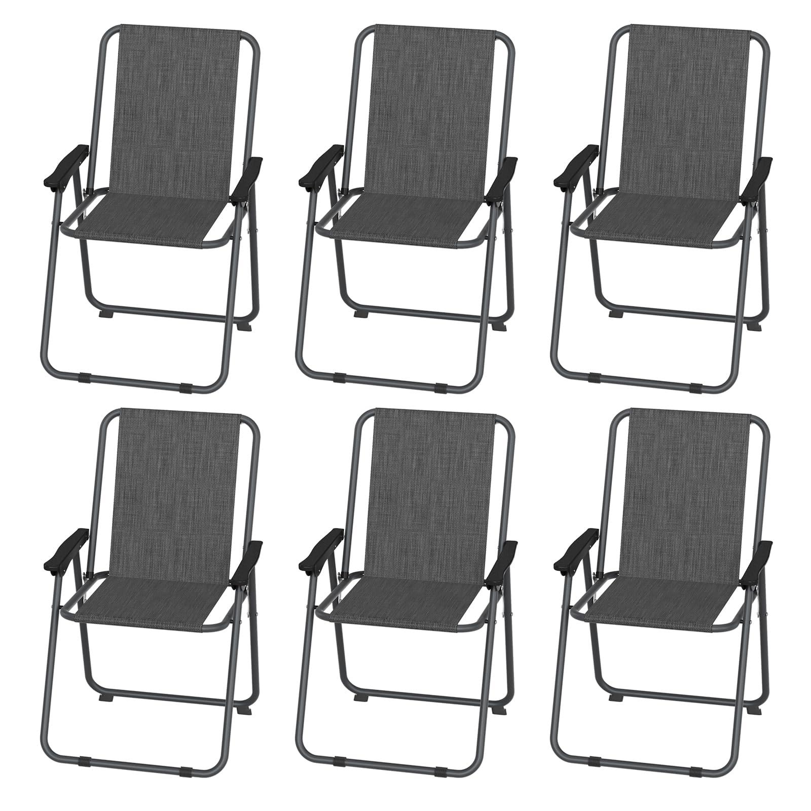 UDPATIO Patio Folding Chairs Set of 6, Lightweight Portable Patio Chair with Sturdy Steel Frame and Weather-Resistant Textilene Fabric, Black