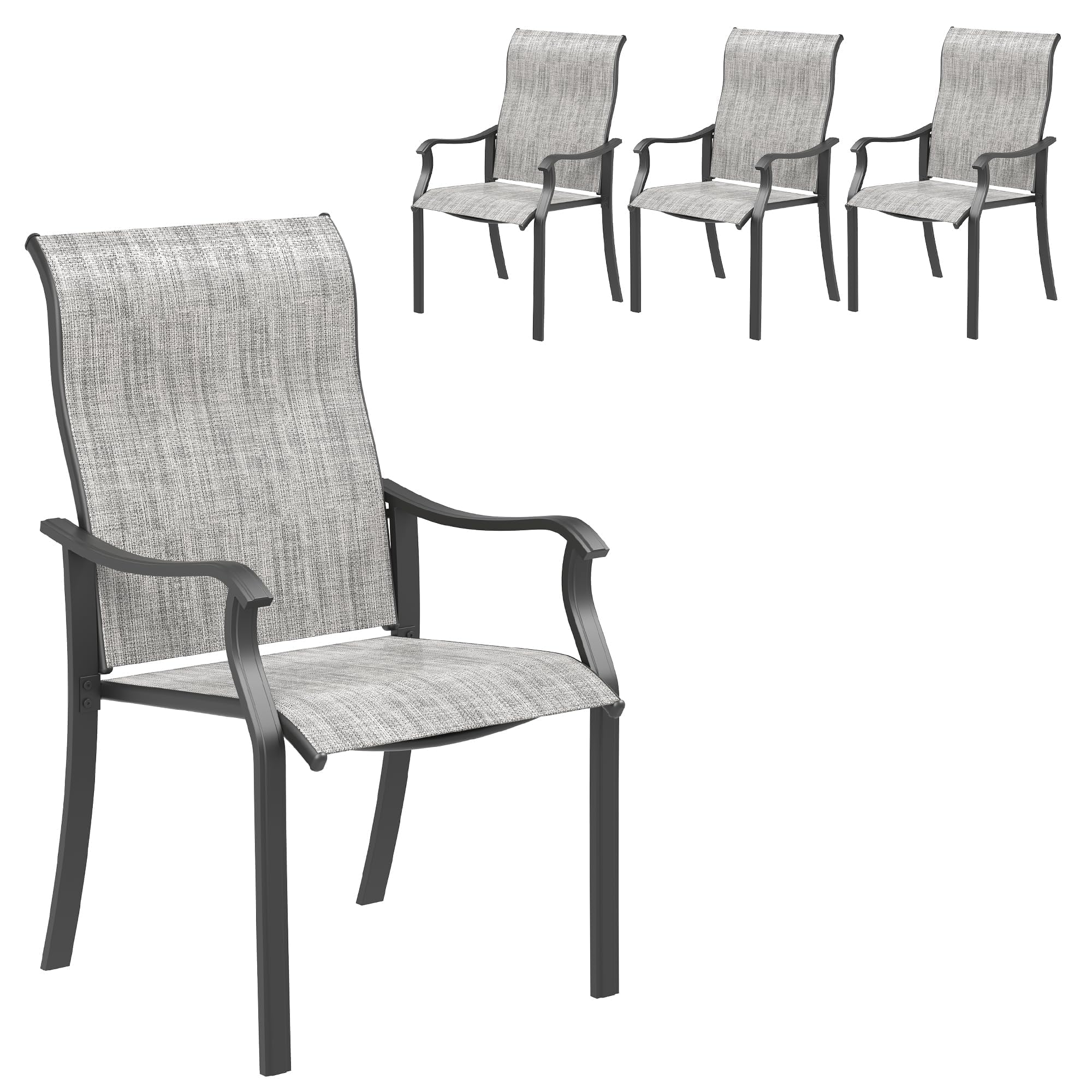 UDPATIO Outdoor Dining Chairs Set of 4, High Back Wide Seat Patio Furniture Chairs with All Weather Breathable Textilene, for Lawn Garden Backyard, Grey White
