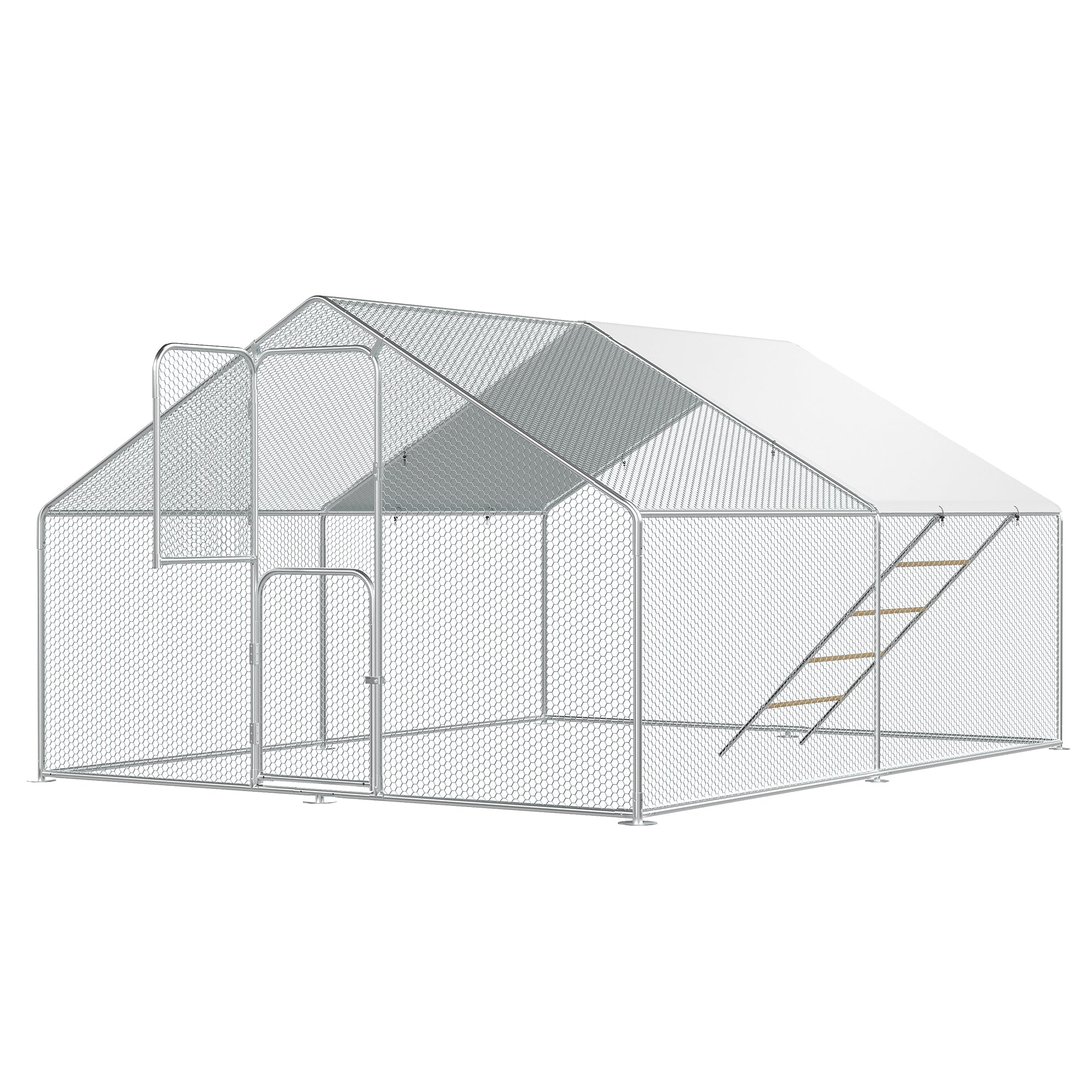 Large Chicken Coop & Metal Run - Spacious Walk In Pen for 10-20 Chickens with Double Feed Door, UV-Resistant Cover, Galvanized Frame - Duck & Rabbit House