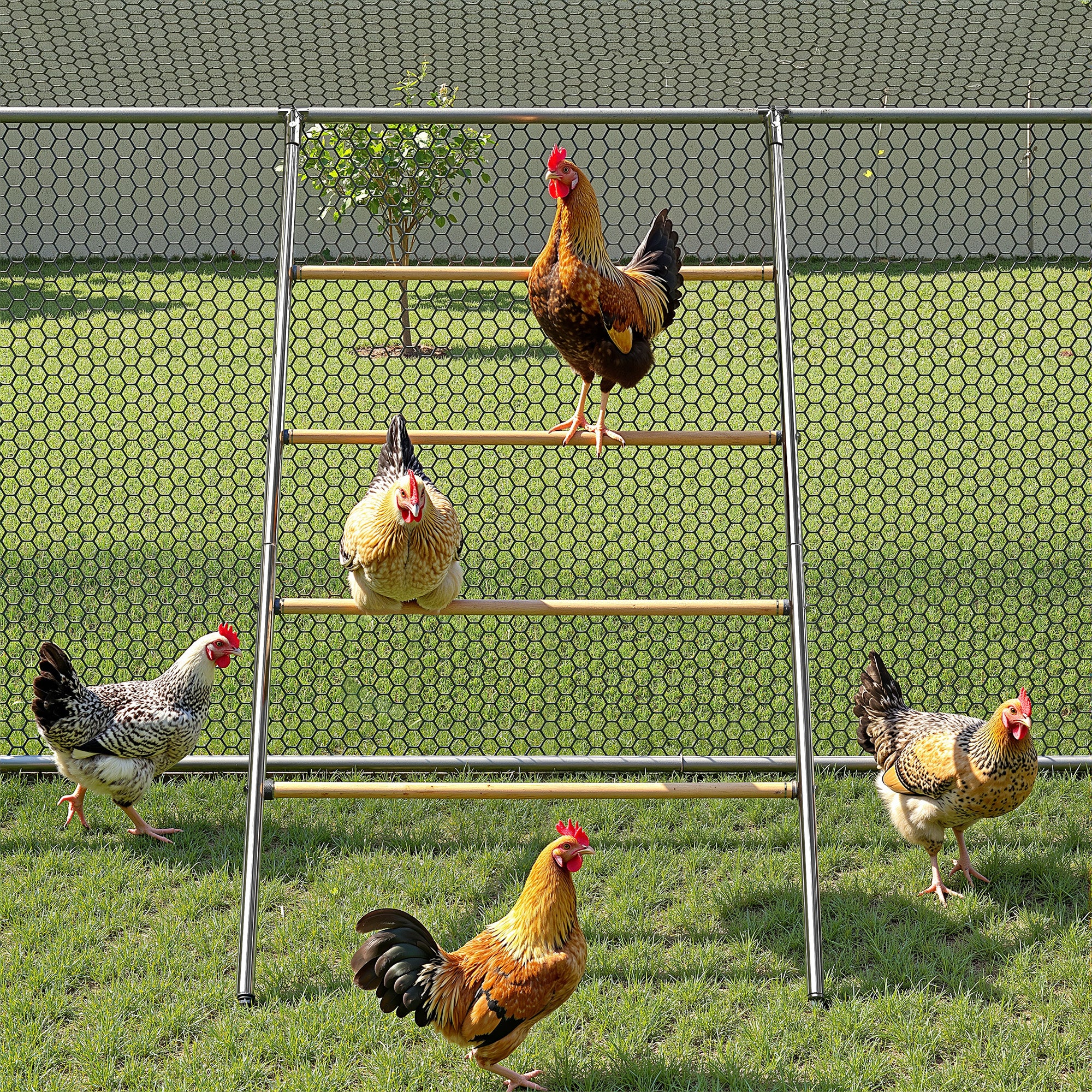 Chicken Roosting Perch - Heavy Duty 4-Tier Metal & Wood Chicken Roost Bars, Large Cock Coop Accessory - Easy Install (55"L x 40"W) for Backyard Poultry, Hens & Farm Pens