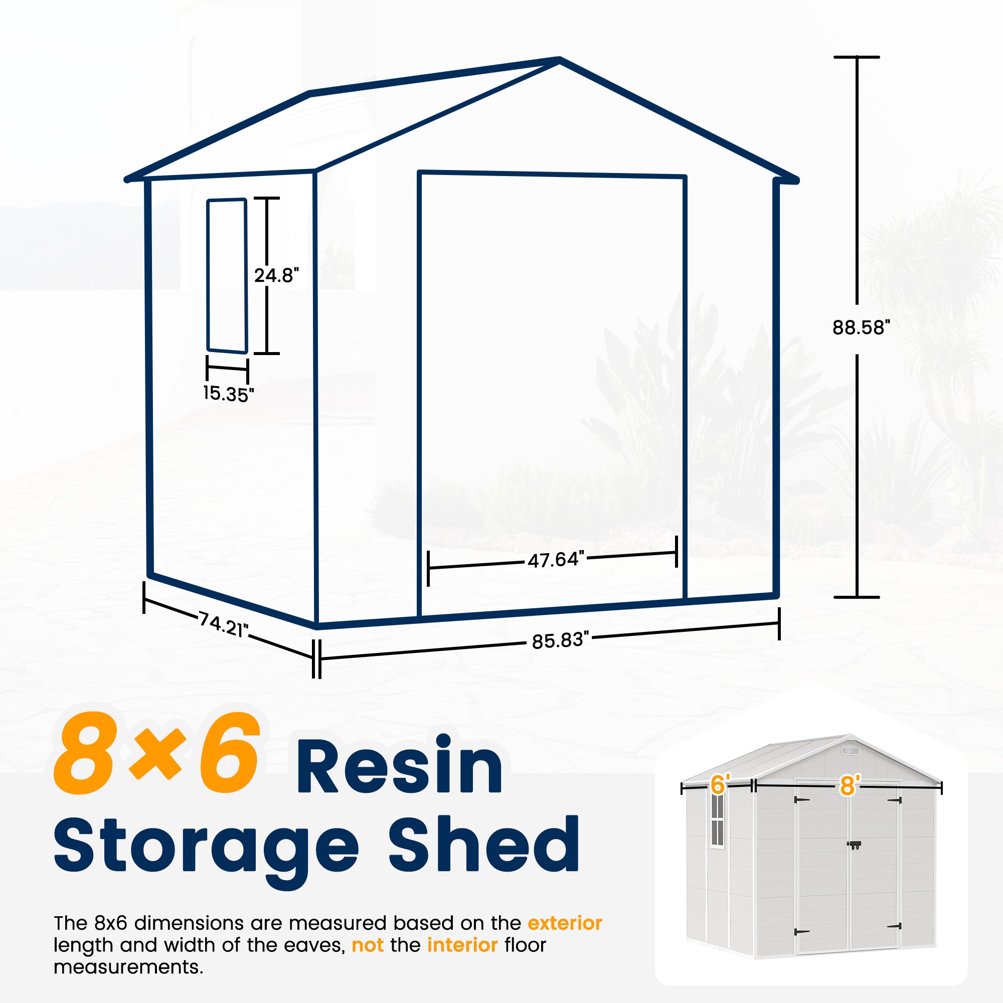 UDPATIO Resin Storage Shed 8 x 6 FT, Outdoor Garden Sheds with Floor Plastic Patio Outdoor Storage Shed with Lockable Door, Sandstone