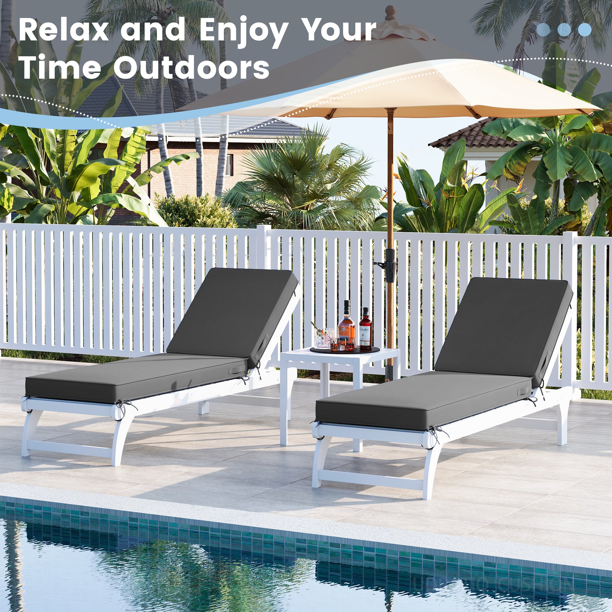 UDPATIO Chaise Lounge Cushions, Oversized Thick 4-Inch Foam Pad, Fade-Proof Cover Chair Replacement for Patio, Poolside, Lawn, Deck & Outdoor Furniture - Removable Accessories (72"x21"x4")